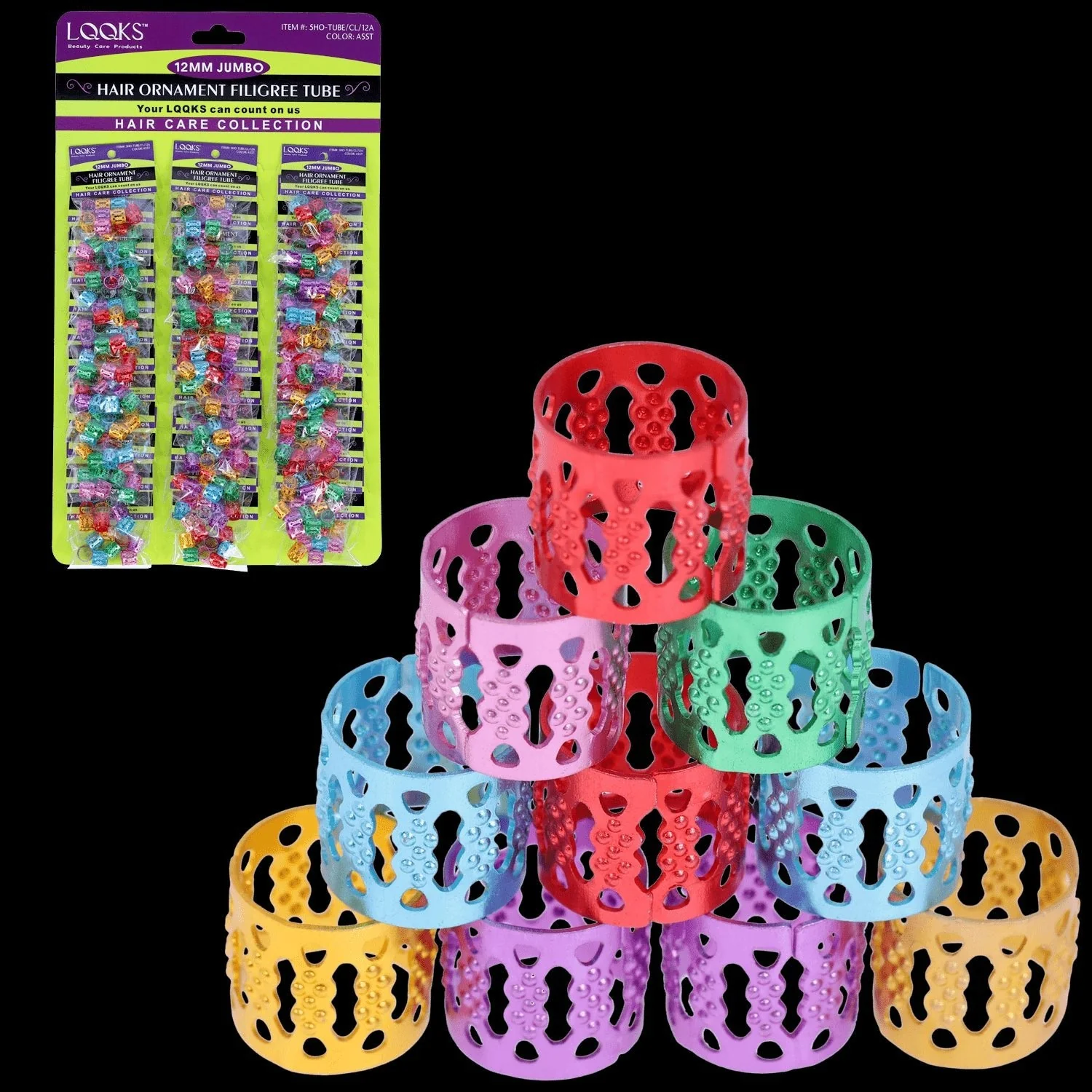 HAIR ORNAMENT FILIGREE TUBE ASST 12MM
