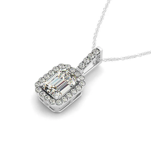 Halo Pendant With Emerald Center Diamond in 14k White Gold (1 1/5 cttw) - Image 6