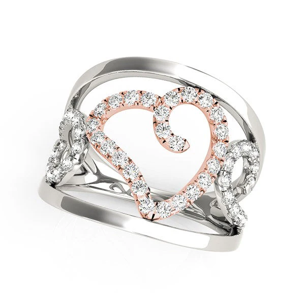 Heart Motif Filigree Style Diamond Ring in 14k White And Rose Gold (1/4 cttw) - Image 5
