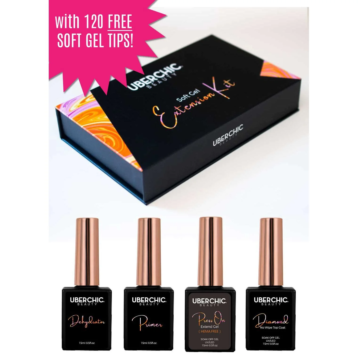 [HEMA-Free] Soft Gel Kit: 3-Step Soak Off Nail Extension System with Bonus Gel Top Coat + FREE Soft Gel Tips!