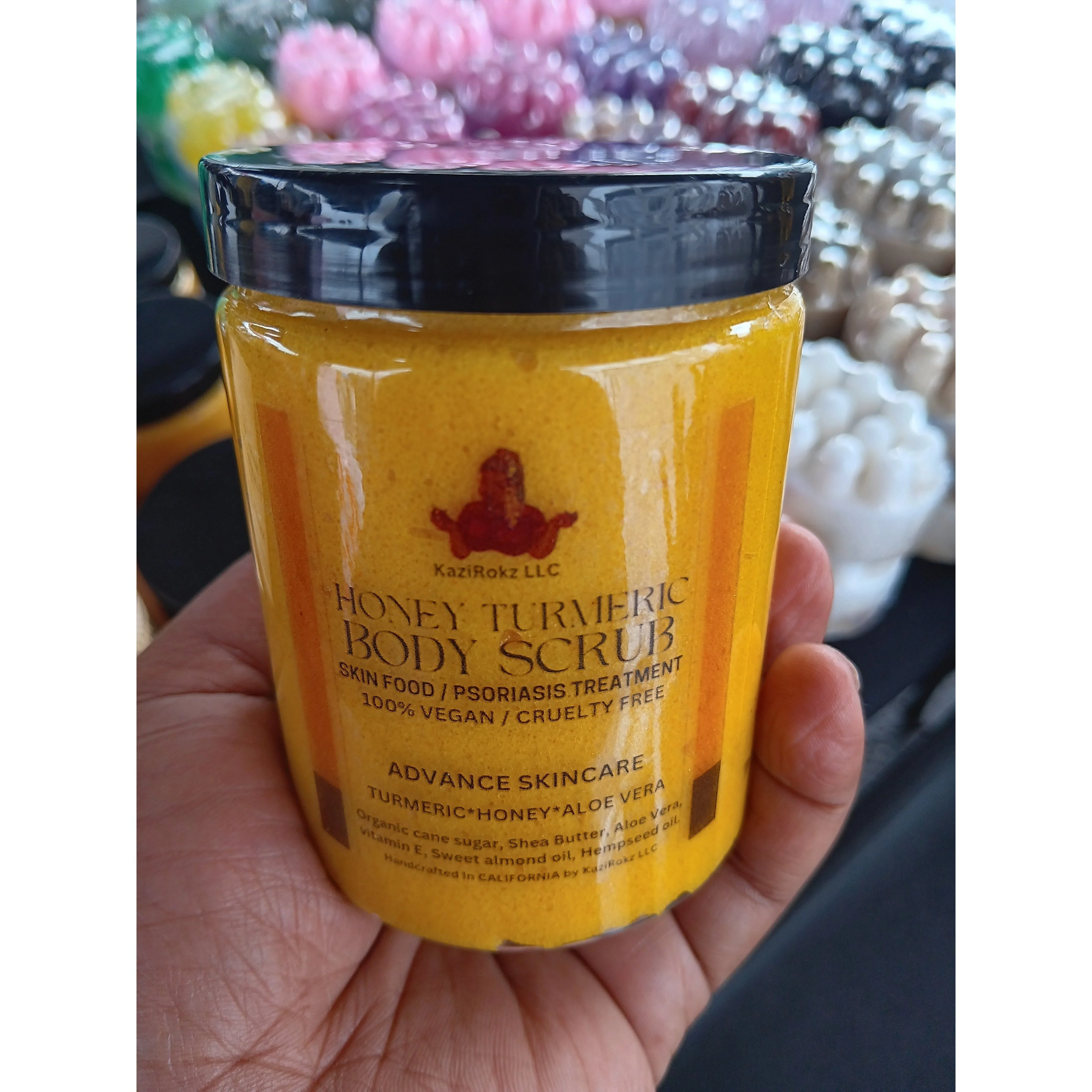 Honey Turmeric Body Scrub Psoriasis Treatment, 100% Vegan/ Cruelty Free. Brightens dark marks. - Image 2