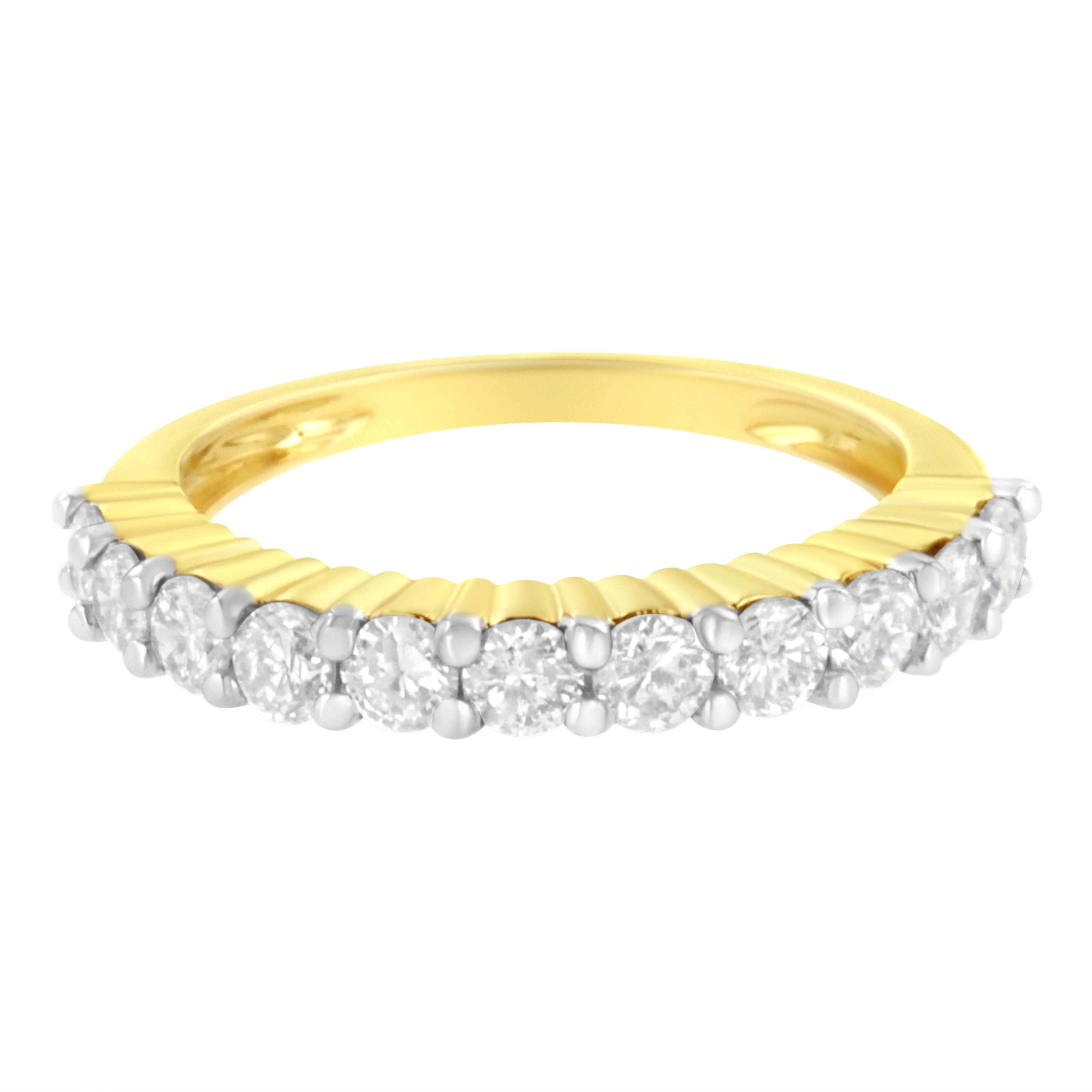 IGI Certified 1.0 Cttw Diamond 10K Yellow Gold Prong Set Fluted Band Style Wedding Ring (J-K Color, I1-I2 Clarity) - Size 7 - Image 3