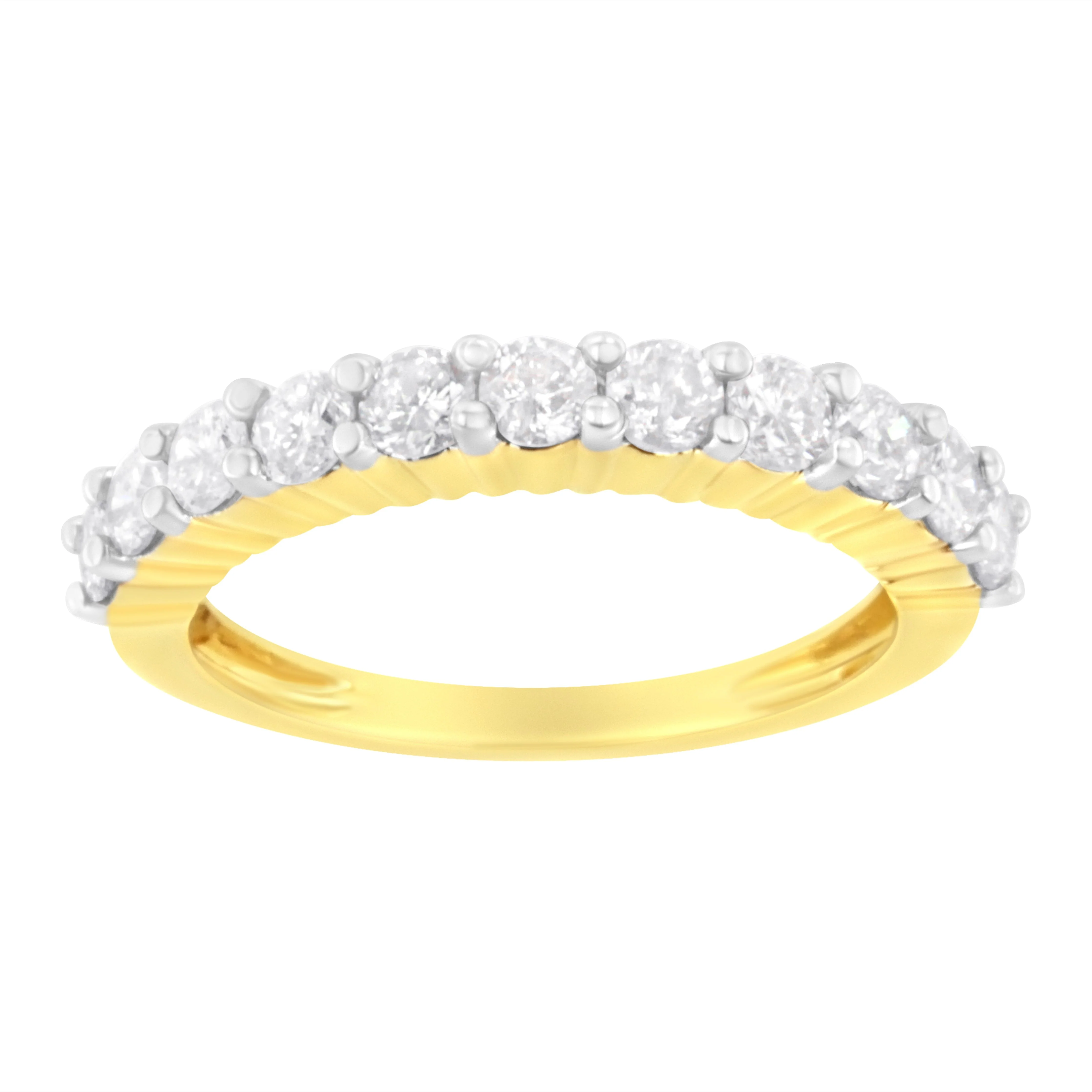 IGI Certified 1.0 Cttw Diamond 10K Yellow Gold Prong Set Fluted Band Style Wedding Ring (J-K Color, I1-I2 Clarity) - Size 7 - Image 6