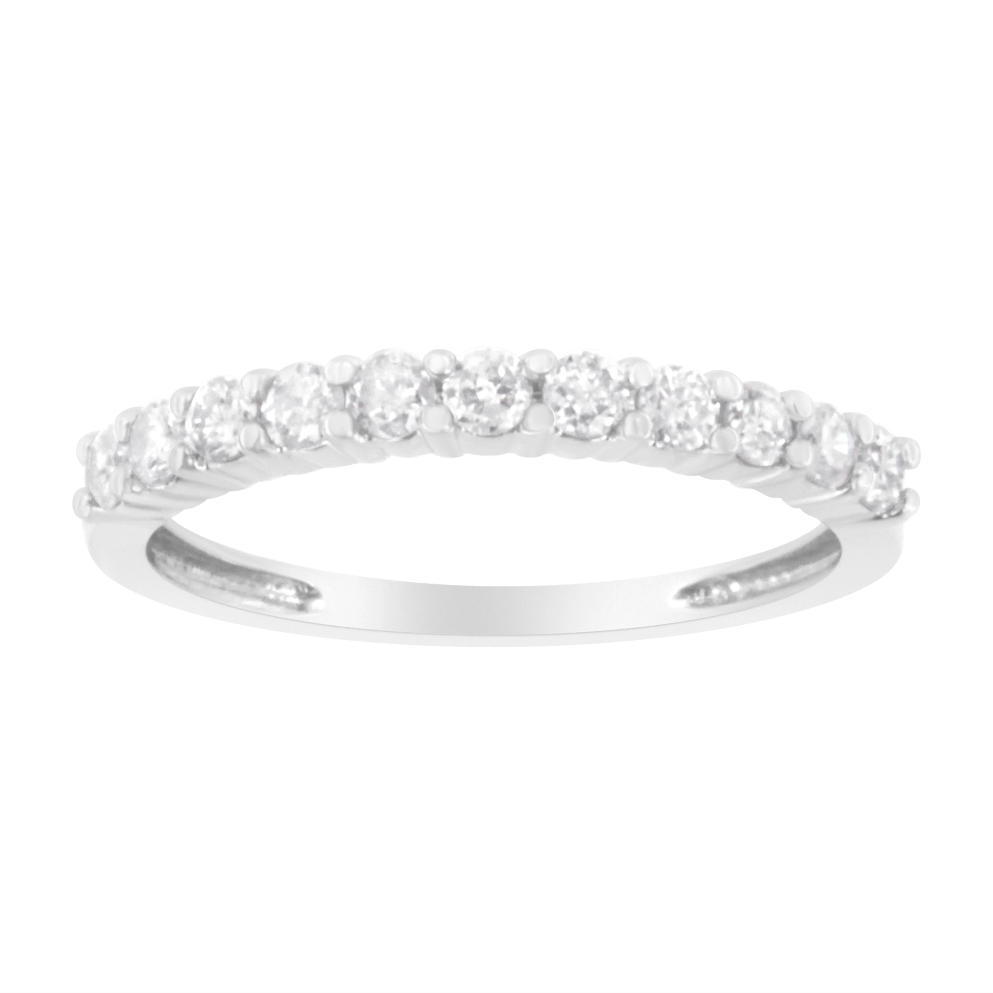 IGI Certified 1/2 Cttw Diamond 10K White Gold Prong Set Fluted Band Style Ring (I-J Color, I2-I3 Clarity) - Size 7