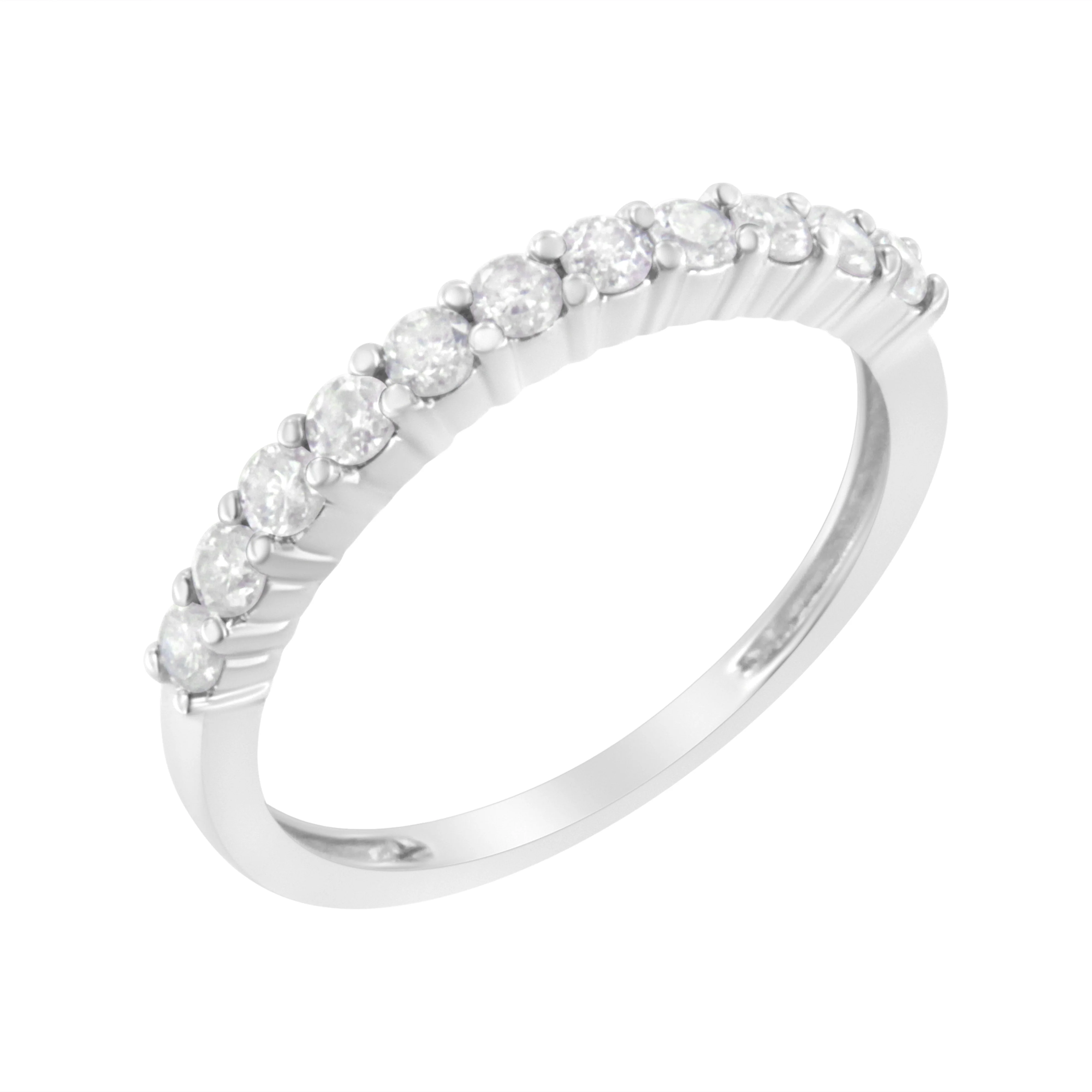 IGI Certified 1/2 Cttw Diamond 10K White Gold Prong Set Fluted Band Style Ring (I-J Color, I2-I3 Clarity) - Size 7 - Image 2