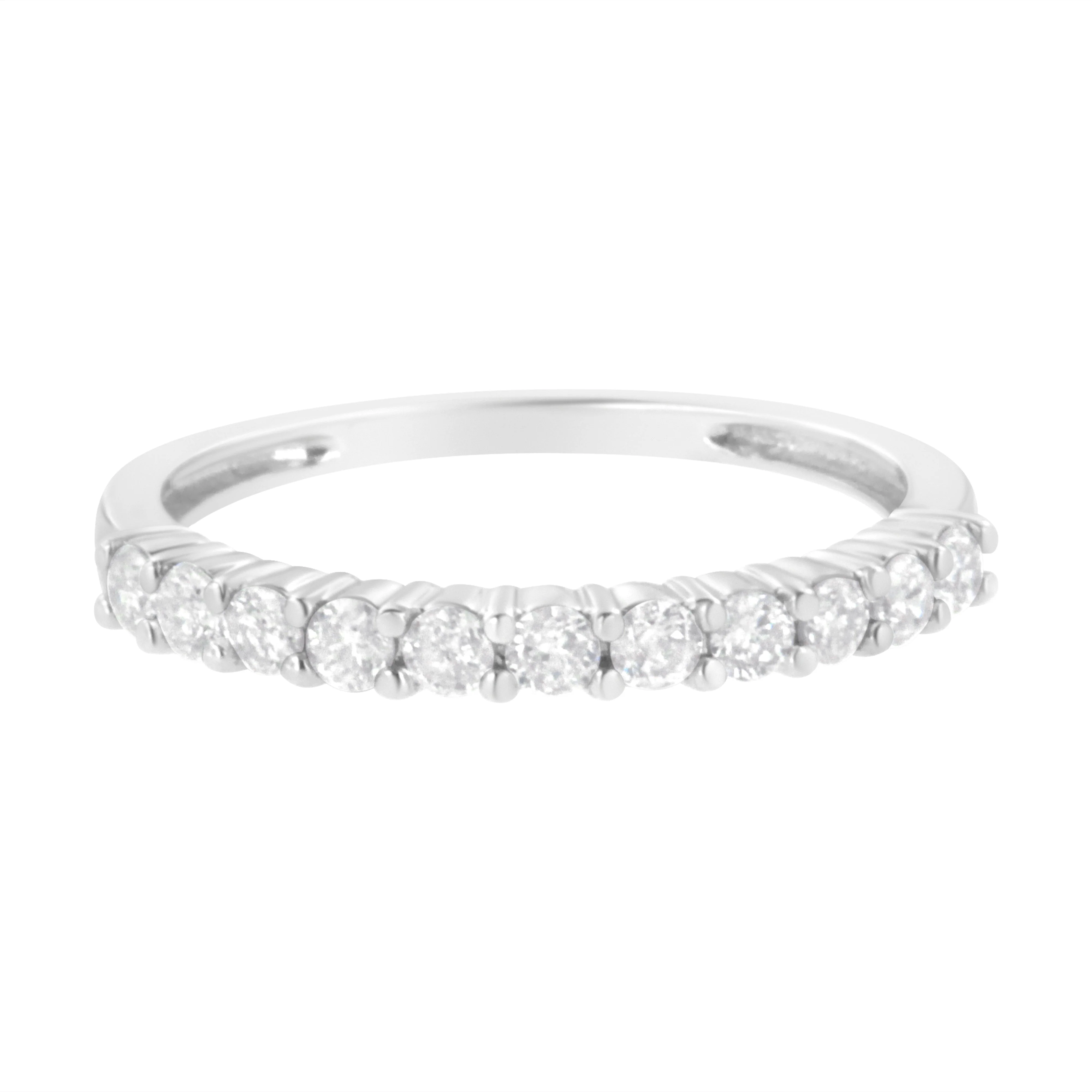 IGI Certified 1/2 Cttw Diamond 10K White Gold Prong Set Fluted Band Style Ring (I-J Color, I2-I3 Clarity) - Size 7 - Image 3