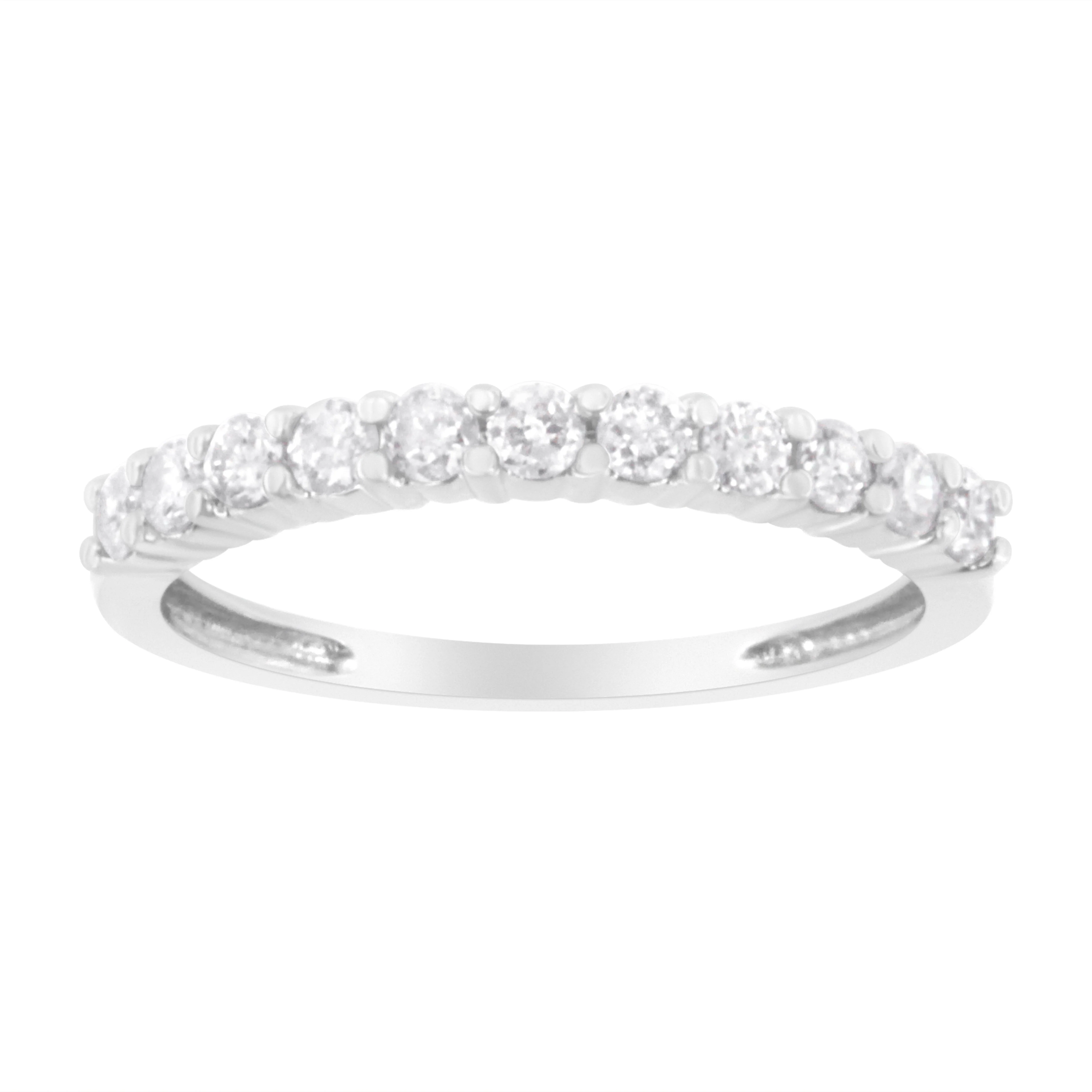 IGI Certified 1/2 Cttw Diamond 10K White Gold Prong Set Fluted Band Style Ring (I-J Color, I2-I3 Clarity) - Size 7 - Image 6