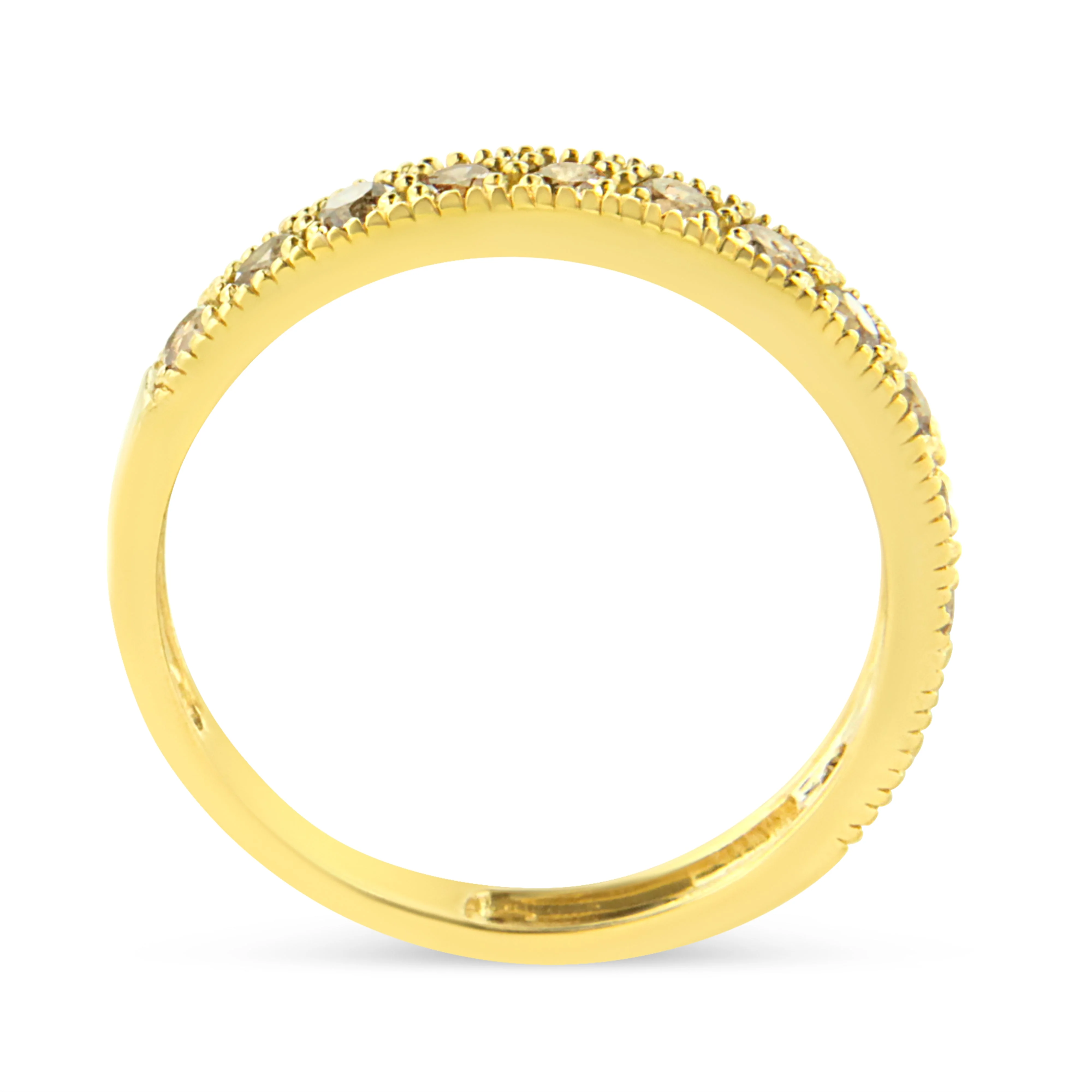 IGI Certified 1/2 Cttw Diamond 10K Yellow Gold Prong Set Beaded Milgrain Band Style Ring (J-K Color, I2-I3 Clarity) - Size 7 - Image 2