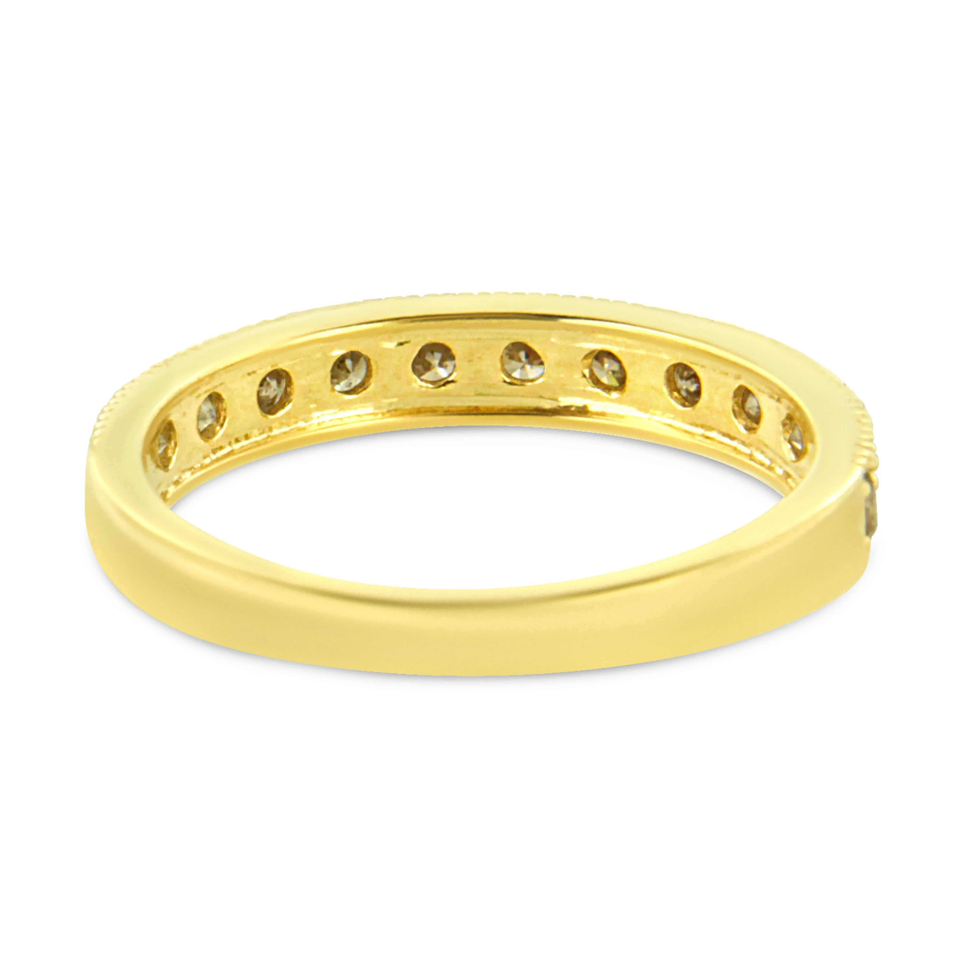 IGI Certified 1/2 Cttw Diamond 10K Yellow Gold Prong Set Beaded Milgrain Band Style Ring (J-K Color, I2-I3 Clarity) - Size 7 - Image 3