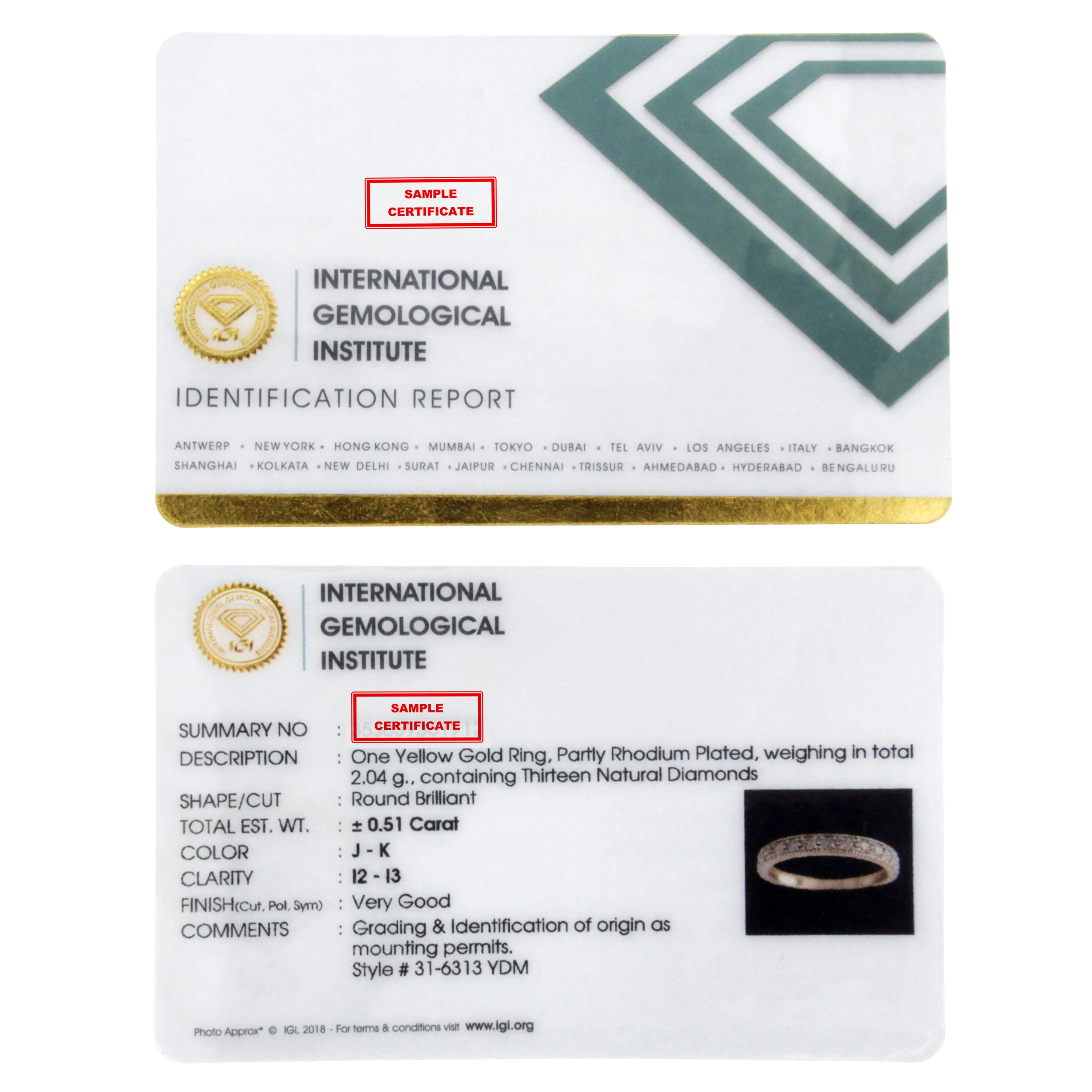 IGI Certified 1/2 Cttw Diamond 10K Yellow Gold Prong Set Beaded Milgrain Band Style Ring (J-K Color, I2-I3 Clarity) - Size 7 - Image 5