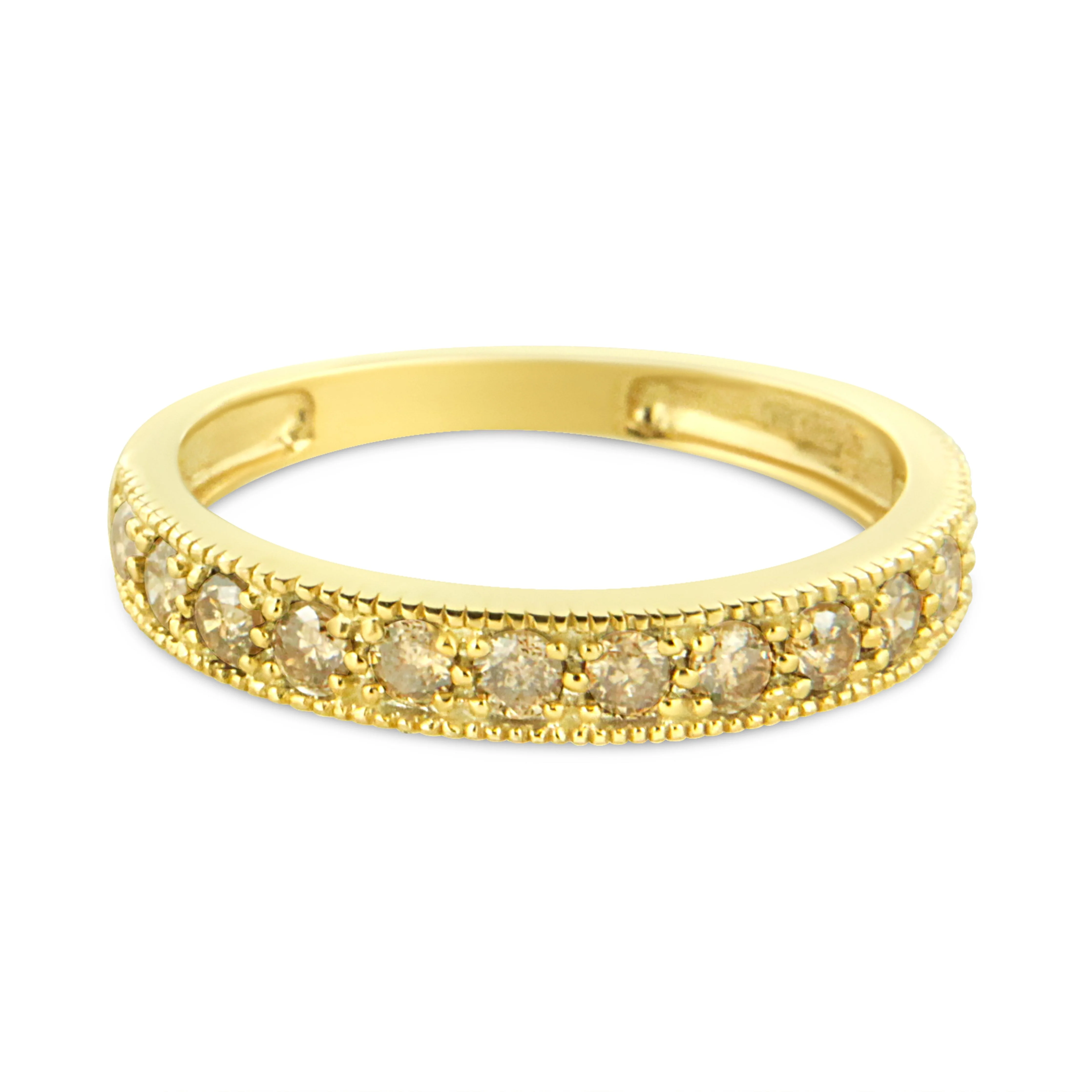 IGI Certified 1/2 Cttw Diamond 10K Yellow Gold Prong Set Beaded Milgrain Band Style Ring (J-K Color, I2-I3 Clarity) - Size 7 - Image 6