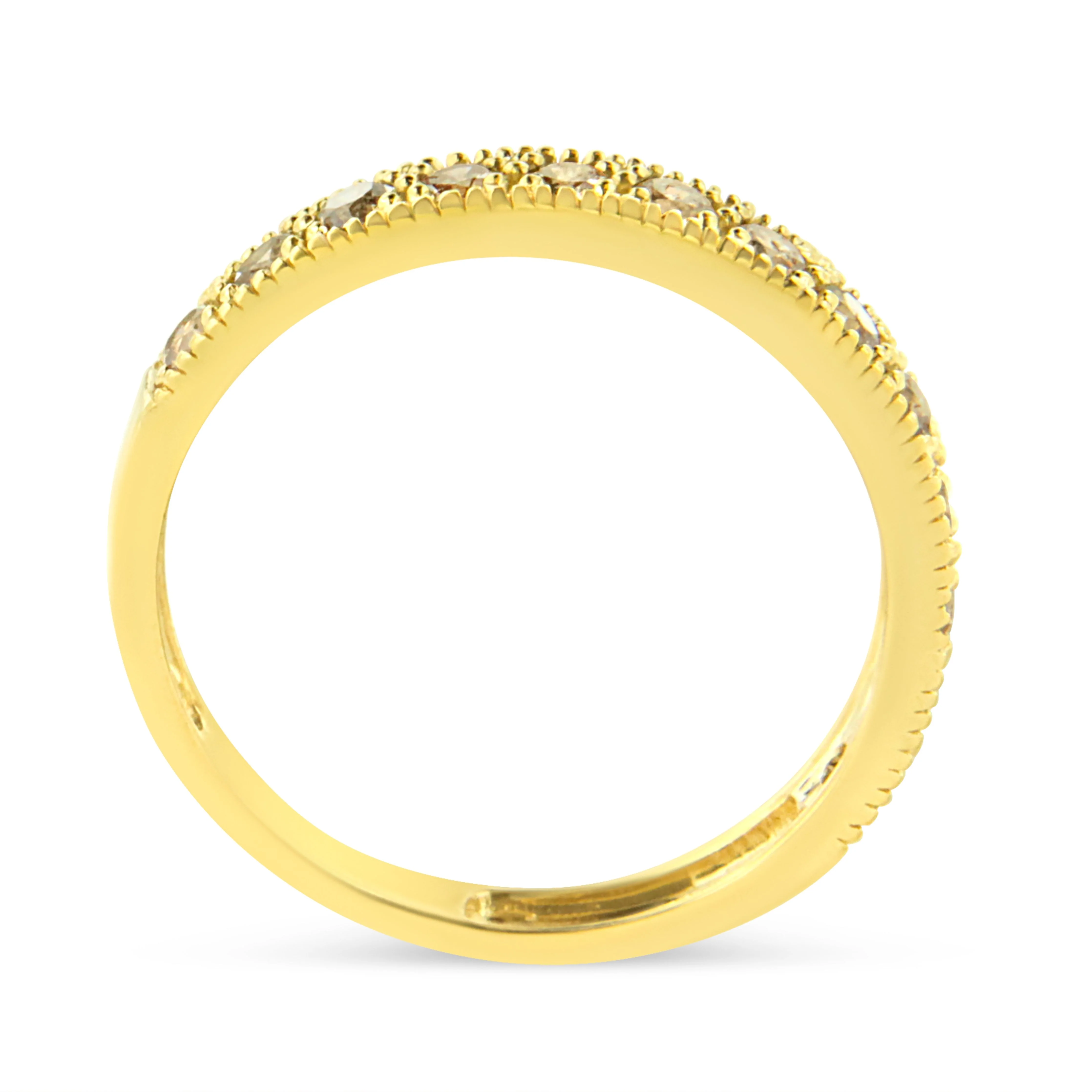IGI Certified 1/2 Cttw Diamond 10K Yellow Gold Prong Set Beaded Milgrain Band Style Ring (J-K Color, I2-I3 Clarity) - Size 7 - Image 7