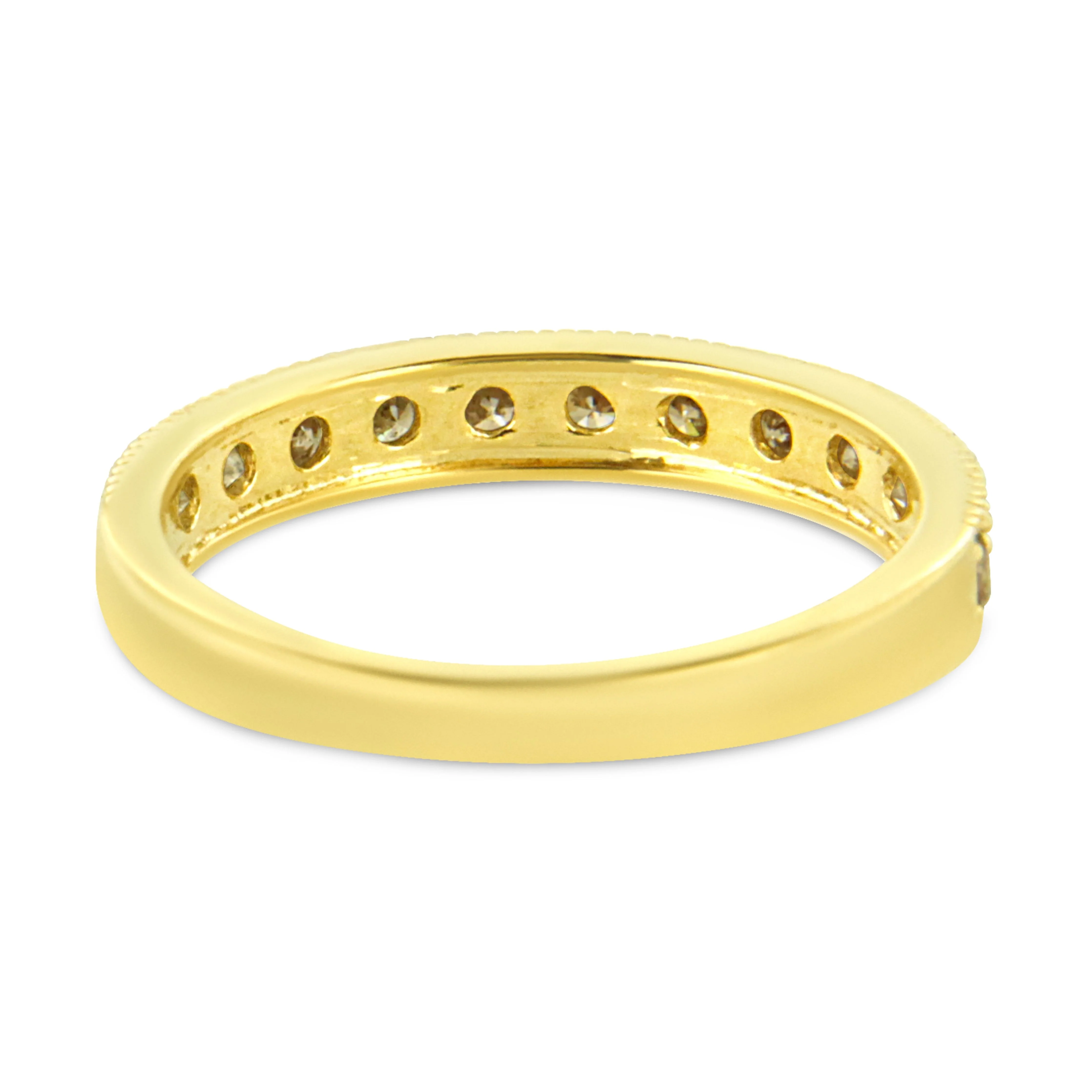 IGI Certified 1/2 Cttw Diamond 10K Yellow Gold Prong Set Beaded Milgrain Band Style Ring (J-K Color, I2-I3 Clarity) - Size 7 - Image 8