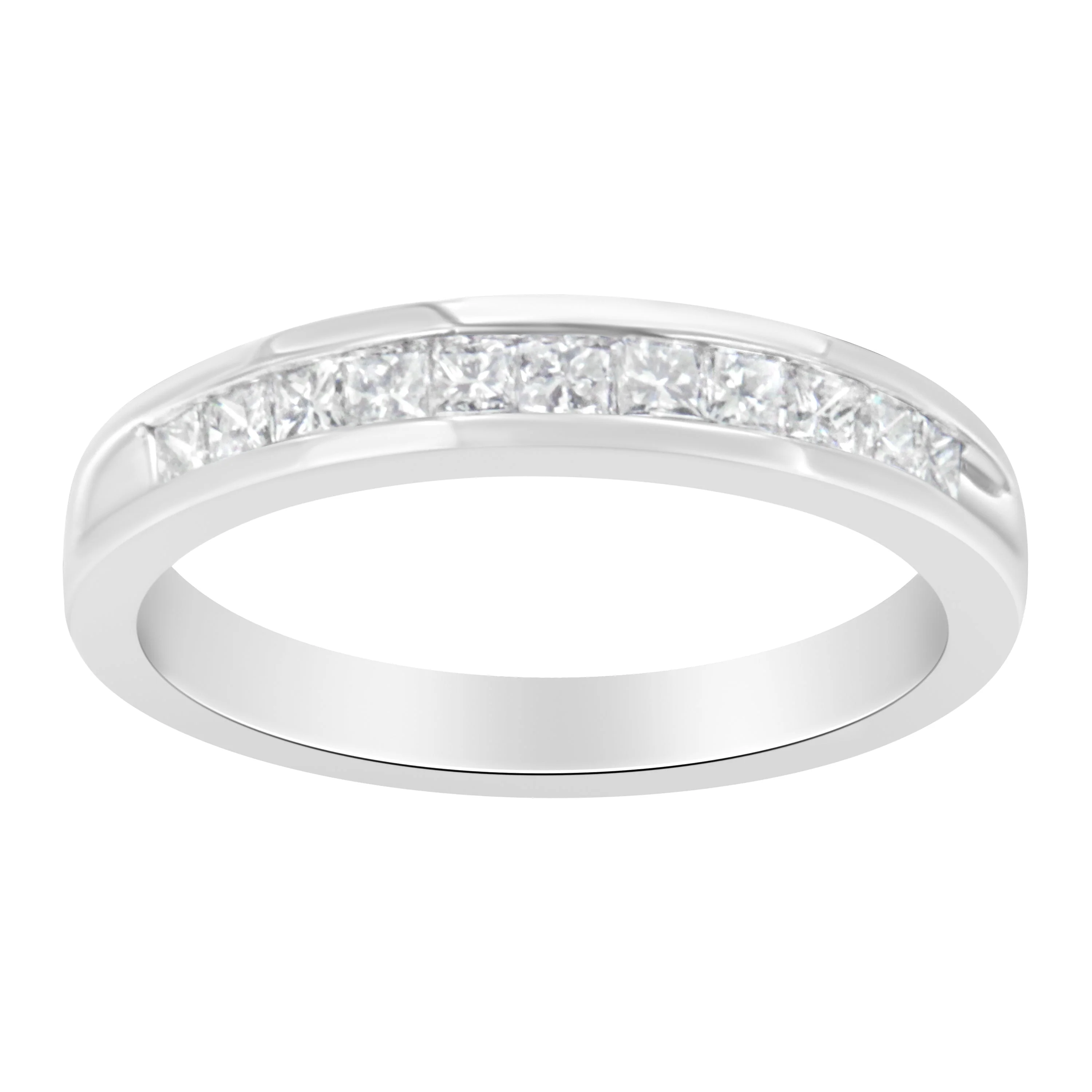 IGI Certified 1/2 Cttw Princess Cut Diamond 18K White Gold Channel Set Half Eternity Style Wedding Band Ring (H-I Color, SI2-I1 Clarity) - Size 4-1/2 - Image 2