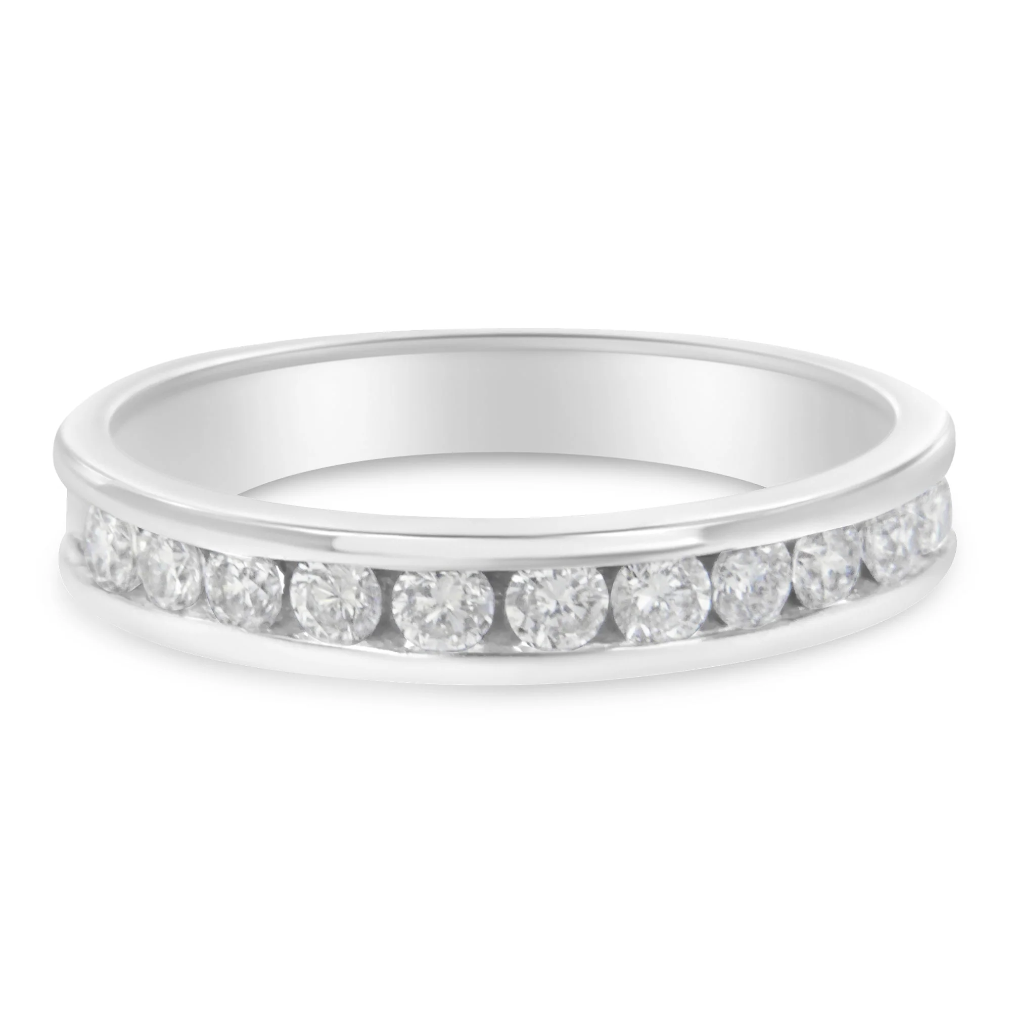 IGI Certified 1/2 Cttw Round Brilliant Cut Diamond 18K White Gold Channel Set Eternity Style Wedding Band Ring (H-I Color, I1-I2 Clarity) - Size 7 - Image 2
