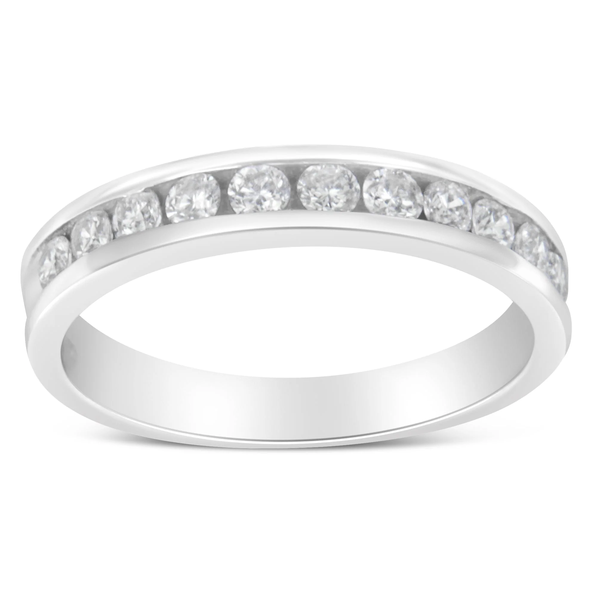 IGI Certified 1/2 Cttw Round Brilliant Cut Diamond 18K White Gold Channel Set Eternity Style Wedding Band Ring (H-I Color, I1-I2 Clarity) - Size 7 - Image 4