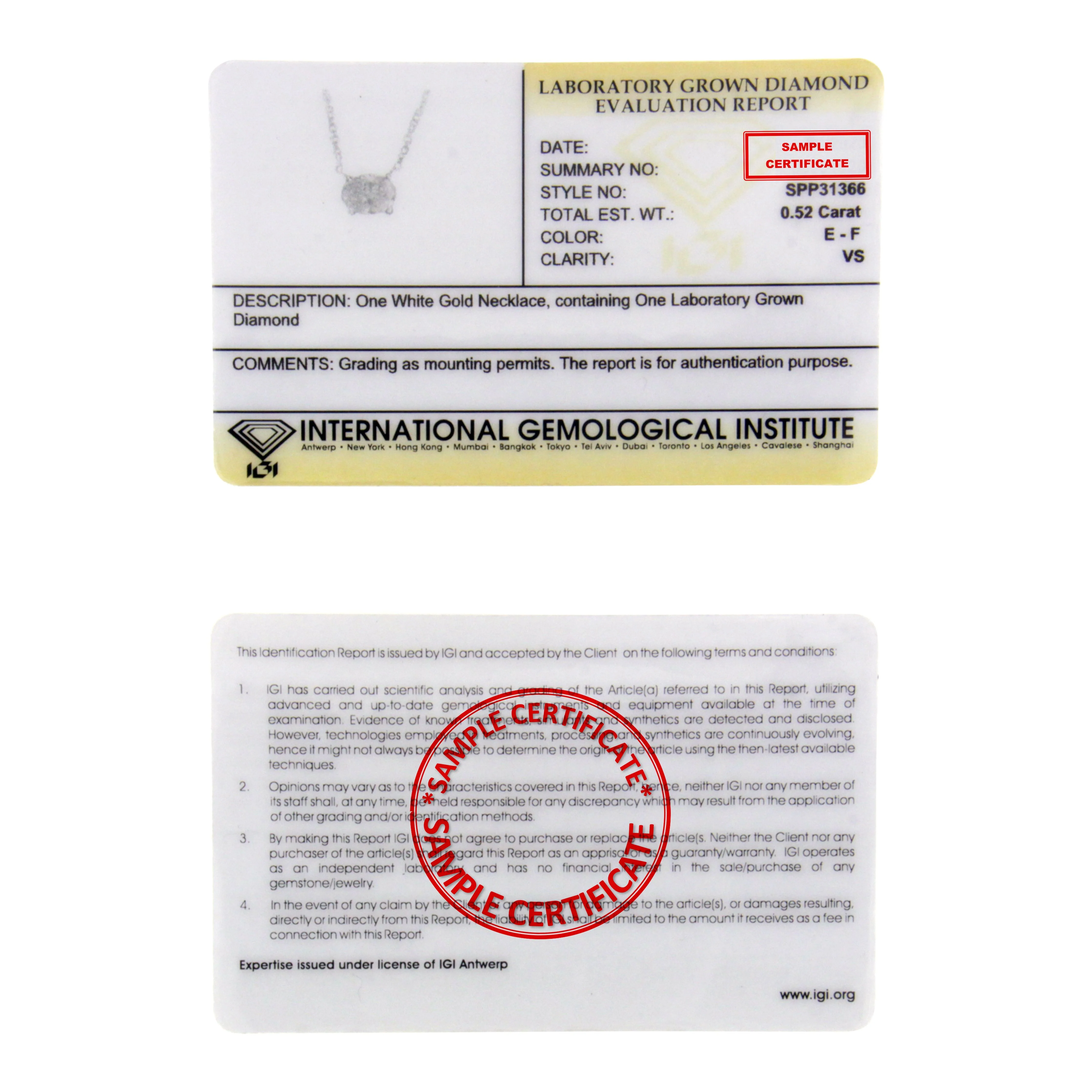 IGI Certified 10K White Gold 1/2 cttw Lab Grown Oval Shape Solitaire Diamond East West 18" Pendant Necklace (E-F Color, VS1-VS2 Clarity) - Image 10