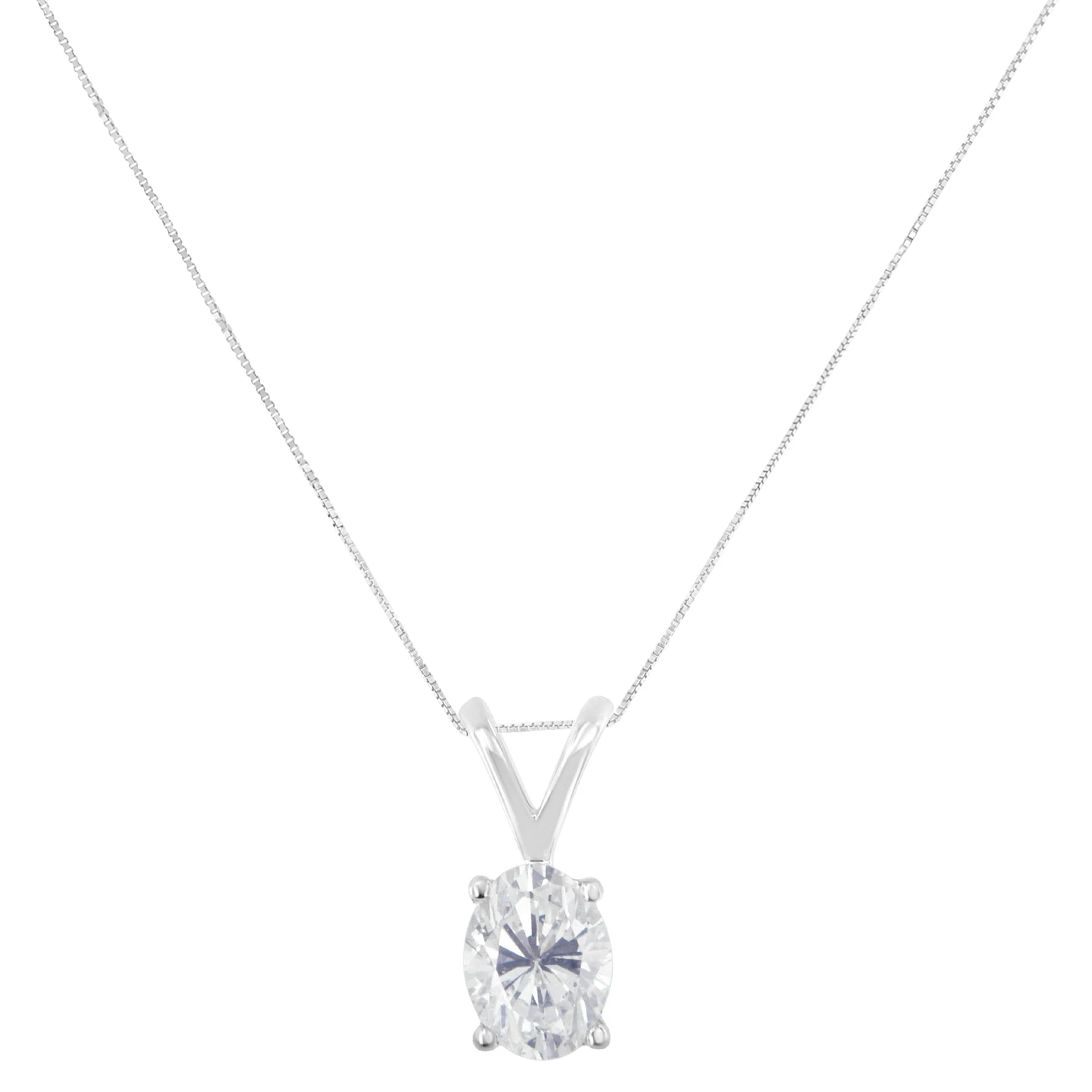 IGI Certified 10K White Gold 3/8 cttw Prong Set Diamond Oval Pendant Necklace (I-J Color, I1 Clarity) - Size 18" - Image 2