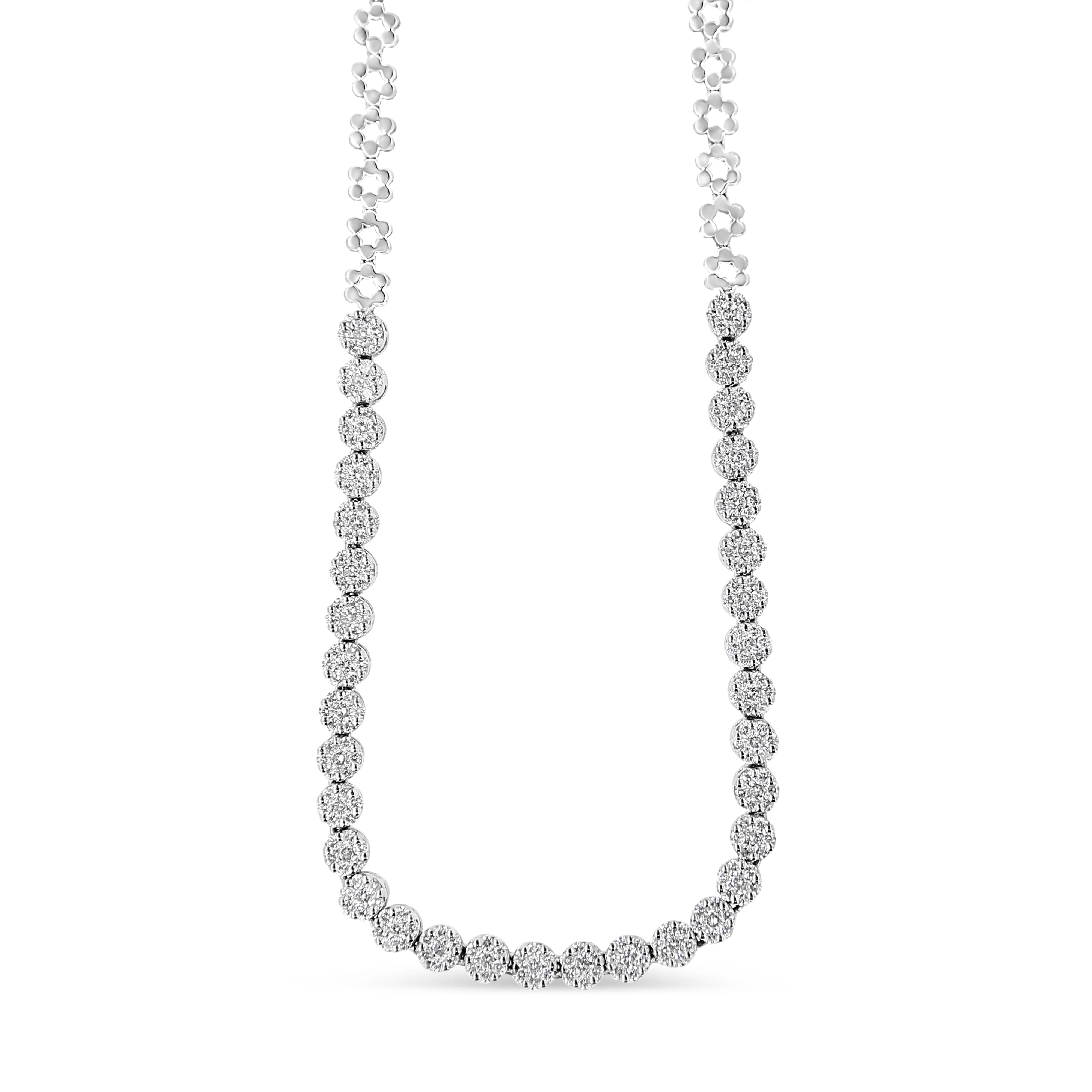 IGI Certified 14K White Gold 8.0 Cttw Pave Set Round-Cut Diamond Cluster Graduating Riviera Statement Necklace (H-I Color, I1 Clarity) - Image 3