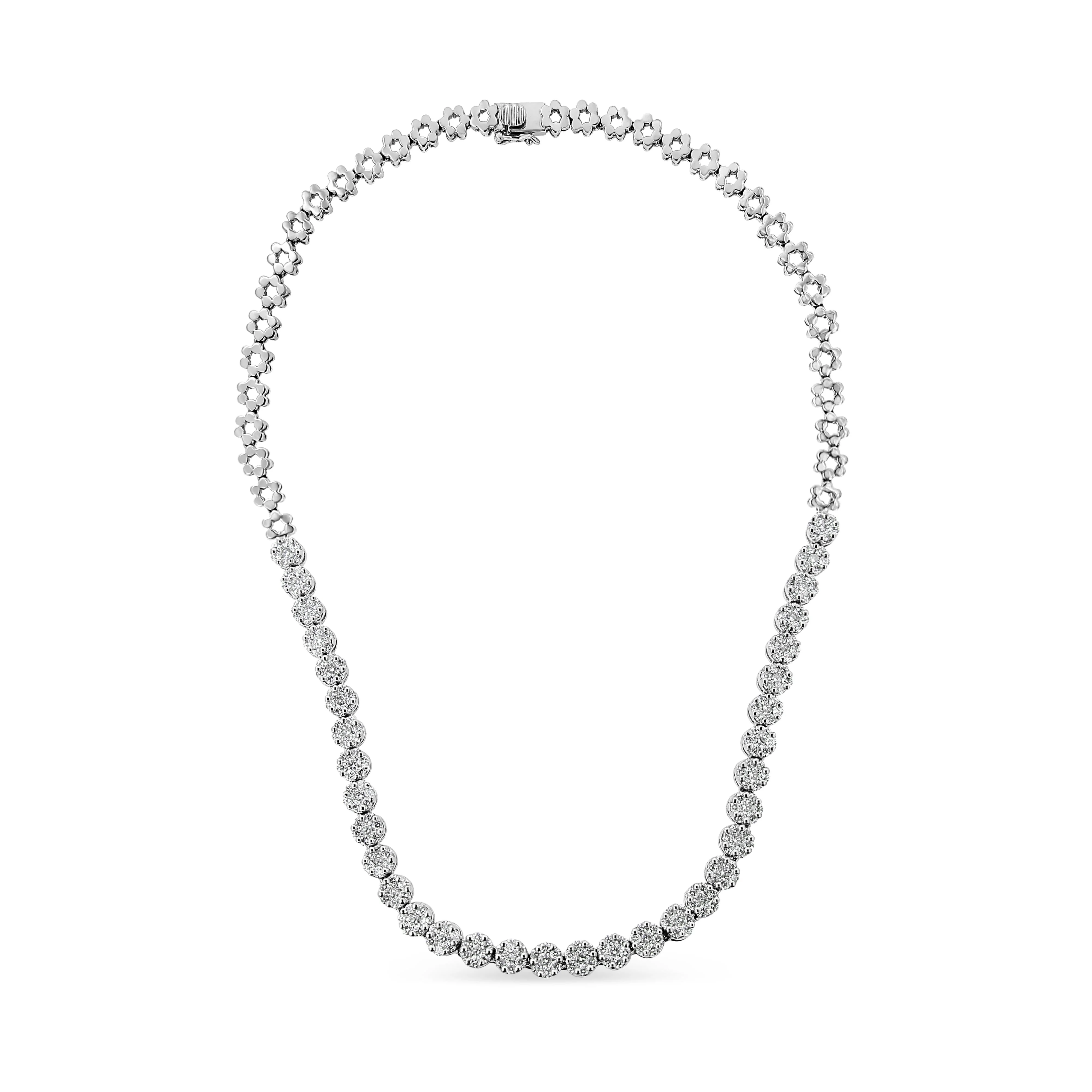IGI Certified 14K White Gold 8.0 Cttw Pave Set Round-Cut Diamond Cluster Graduating Riviera Statement Necklace (H-I Color, I1 Clarity) - Image 6