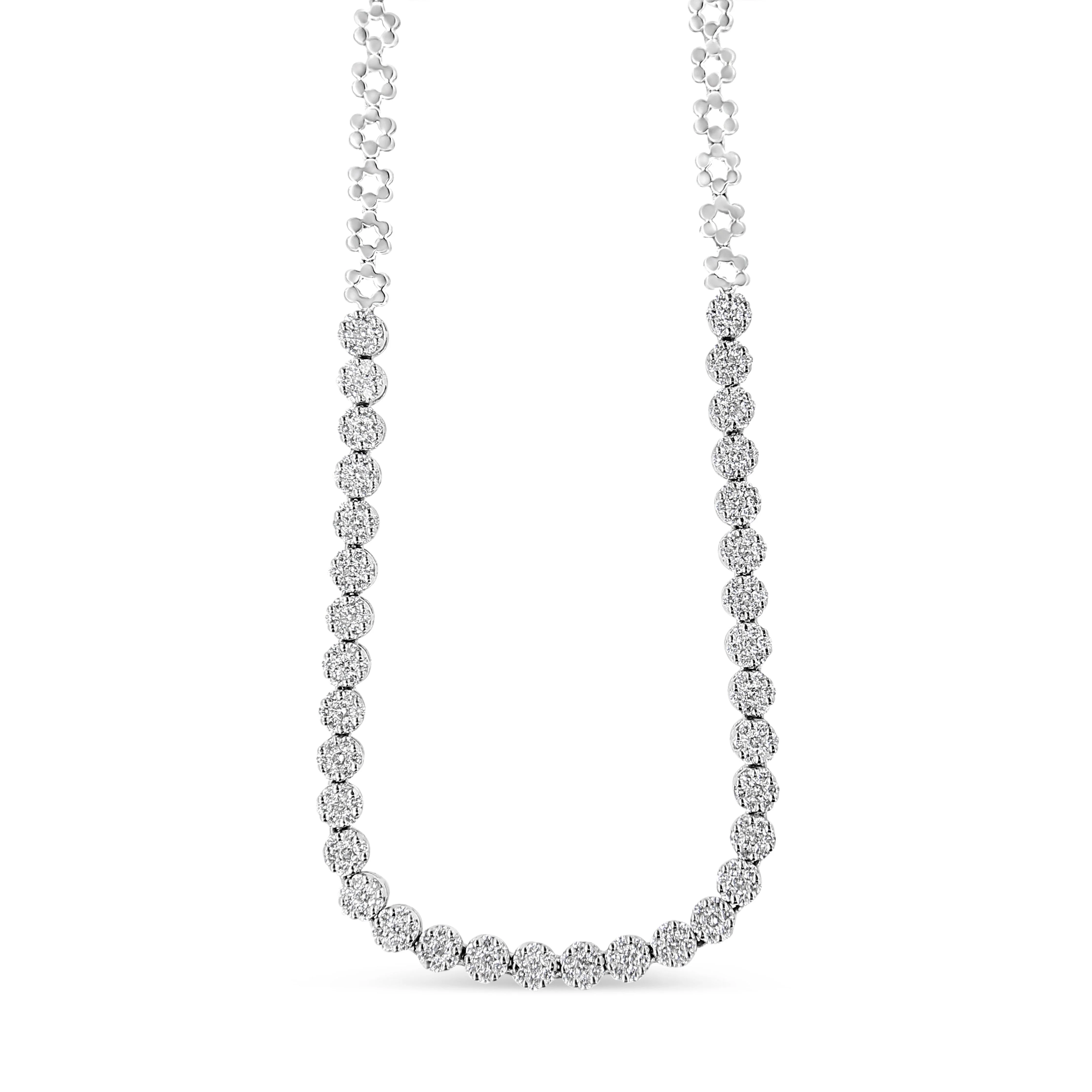 IGI Certified 14K White Gold 8.0 Cttw Pave Set Round-Cut Diamond Cluster Graduating Riviera Statement Necklace (H-I Color, I1 Clarity) - Image 9