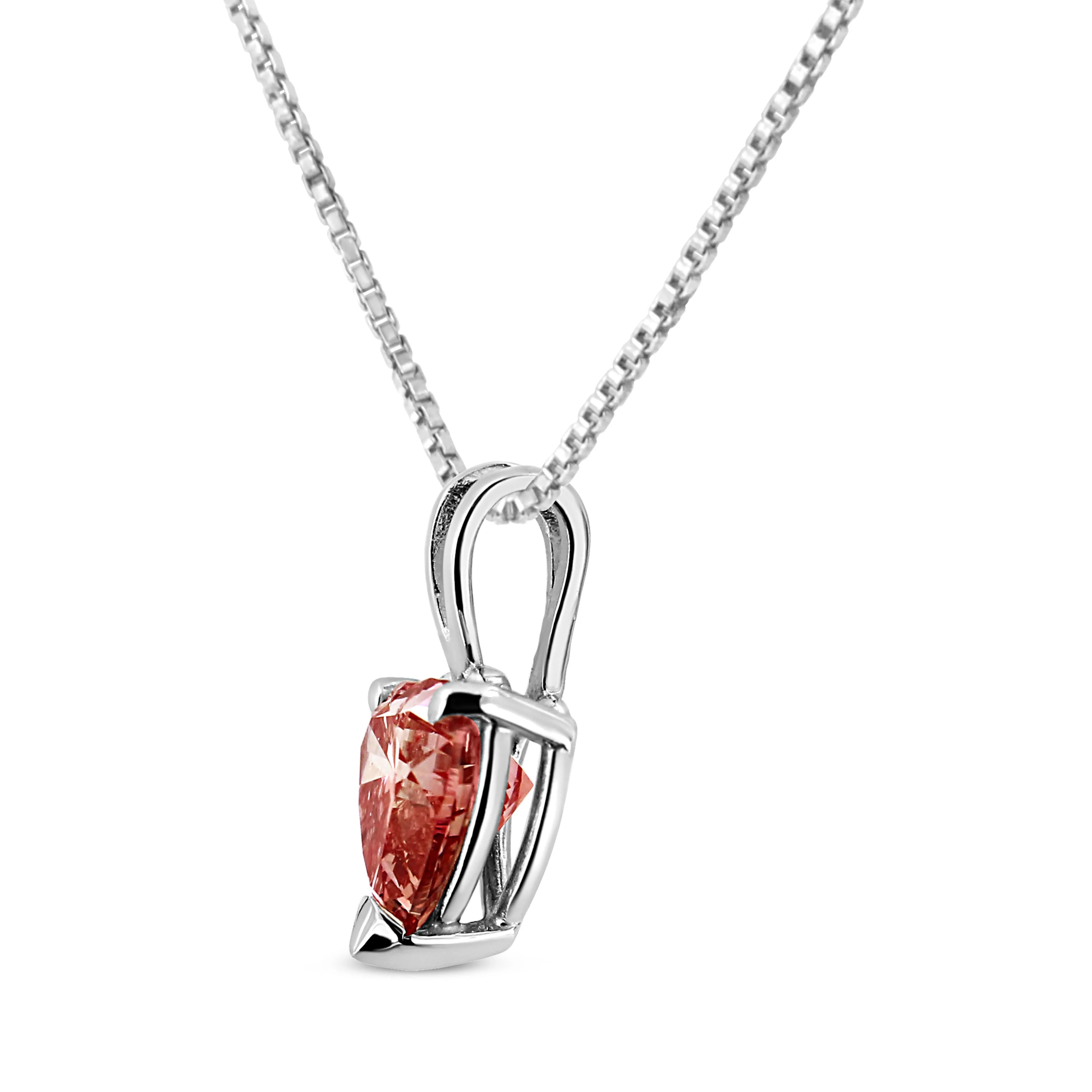 IGI Certified 14K White Gold Martini Set 1.00 Cttw Lab Grown Pink Heart Diamond Solitaire 18" Pendant Necklace (Pink Color, SI2 Clarity) - Image 3