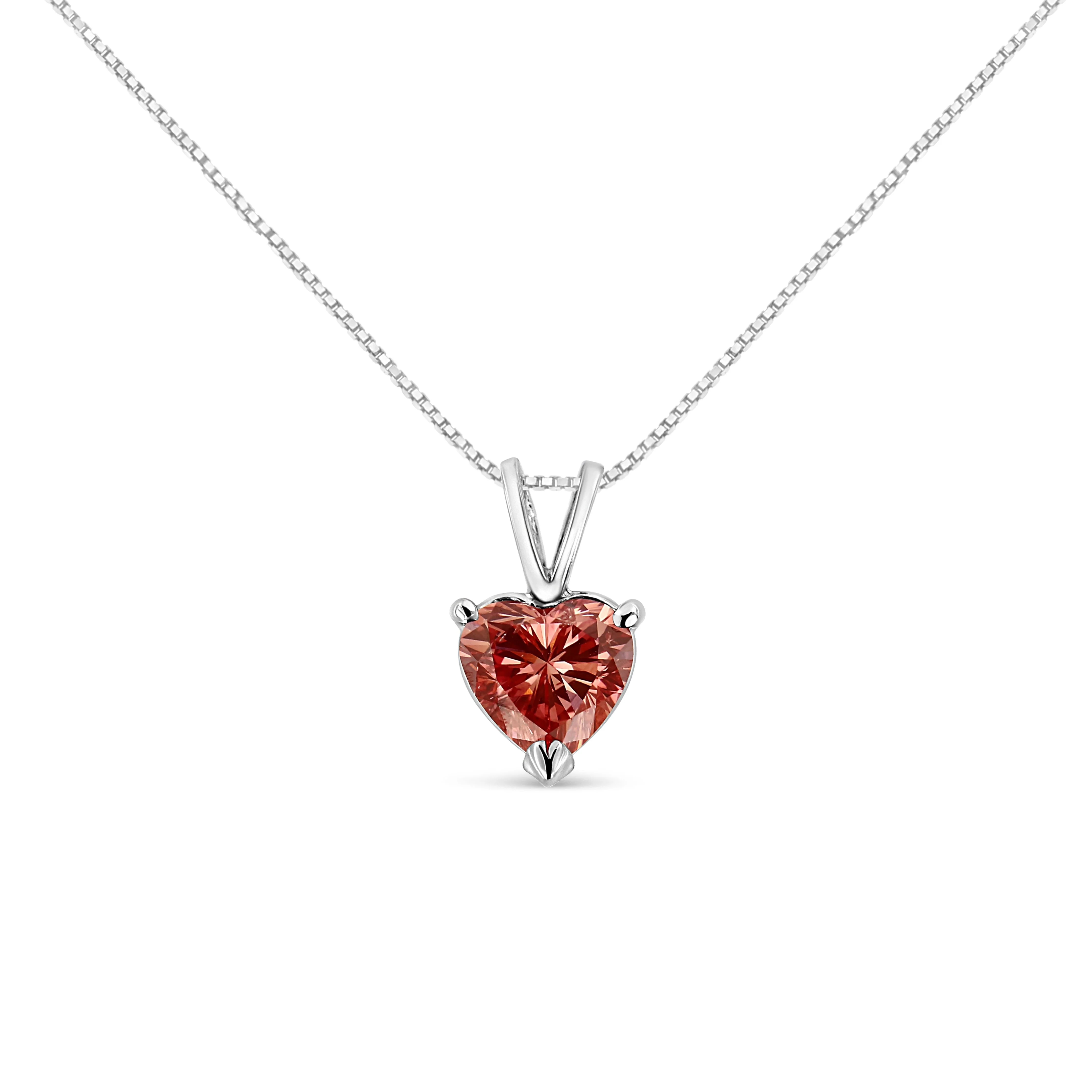 IGI Certified 14K White Gold Martini Set 1.00 Cttw Lab Grown Pink Heart Diamond Solitaire 18" Pendant Necklace (Pink Color, SI2 Clarity) - Image 5