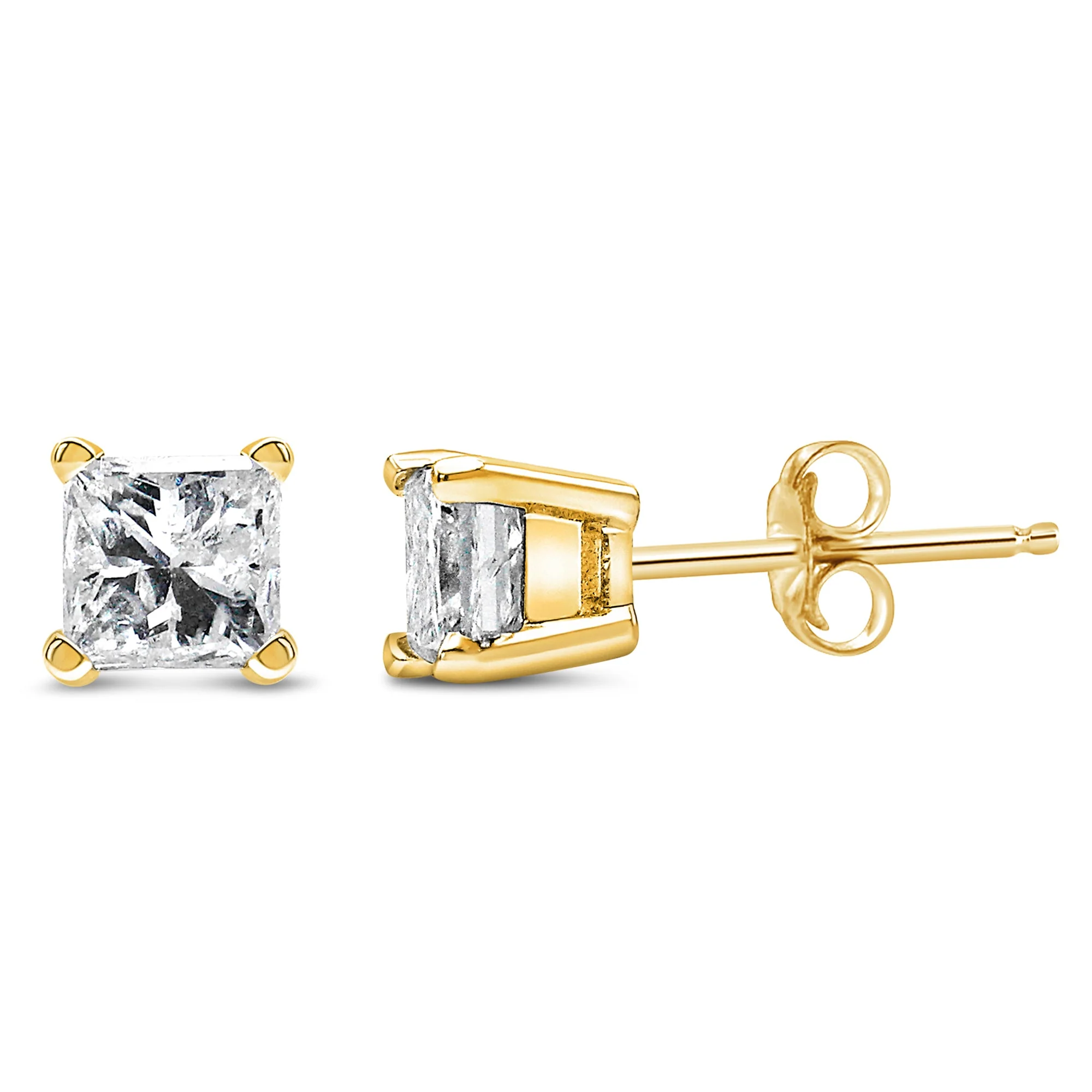 IGI Certified 14k Yellow Gold 1/3 Cttw 4-Prong Set Princess-Cut Solitaire Diamond Push Back Stud Earrings (Q-R Color, I1-I2 Clarity) - Image 7