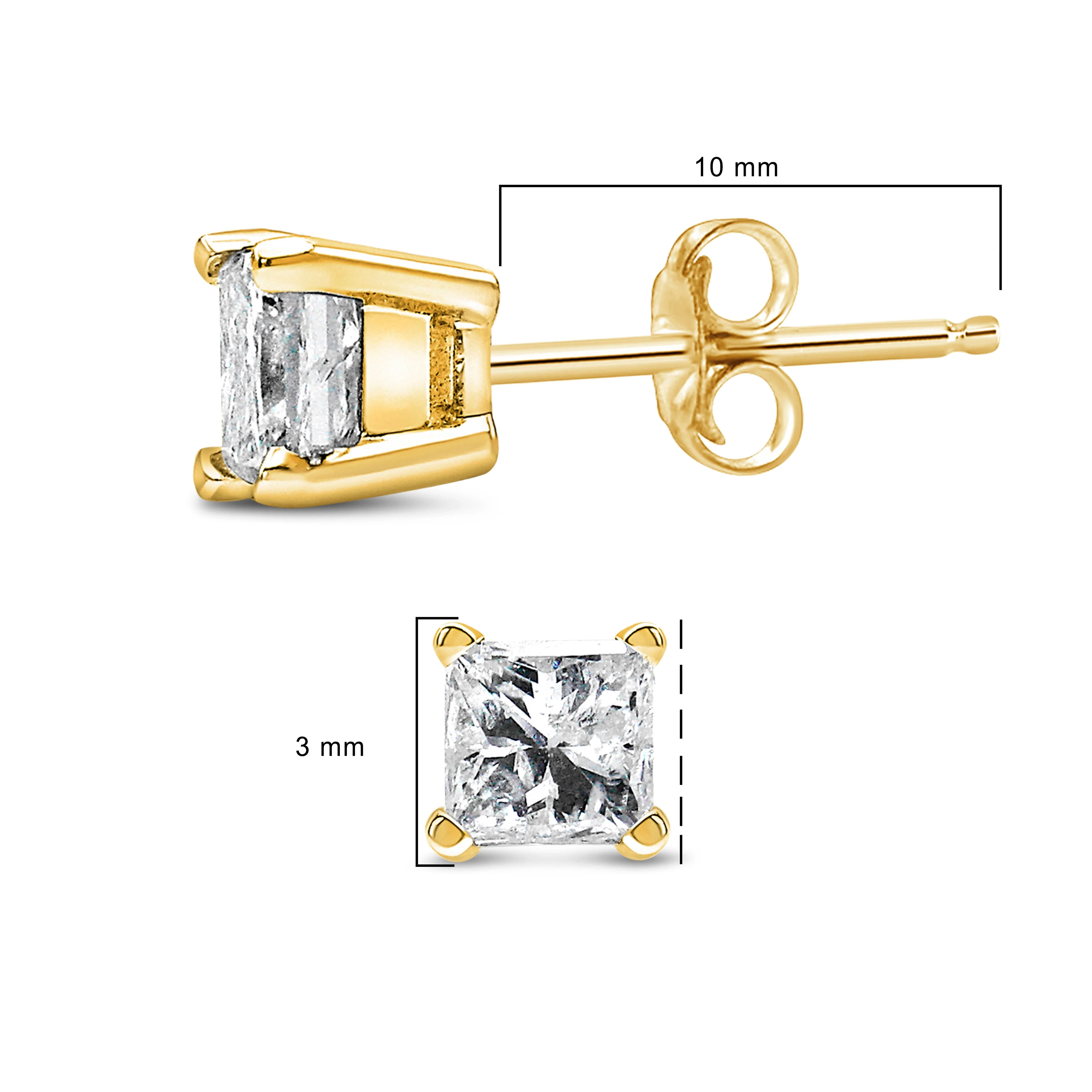 IGI Certified 14k Yellow Gold 1/3 Cttw 4-Prong Set Princess-Cut Solitaire Diamond Push Back Stud Earrings (Q-R Color, I1-I2 Clarity) - Image 9