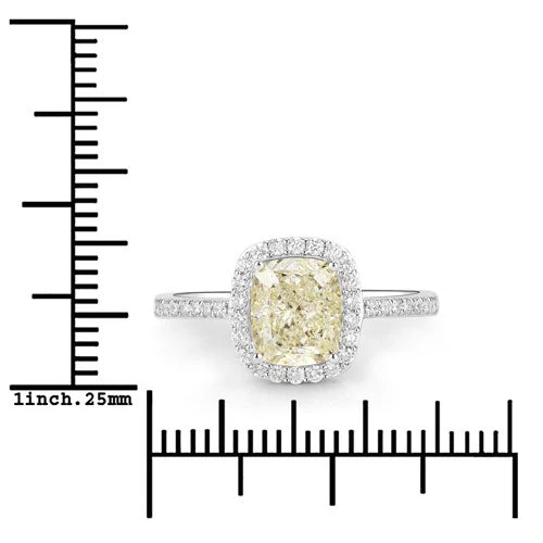 IGI Certified 2.05 Carat Genuine Light Yellow Diamond Center and 0.29cttw White Diamond 18K White Gold Ring (2.34cttw) - Image 7