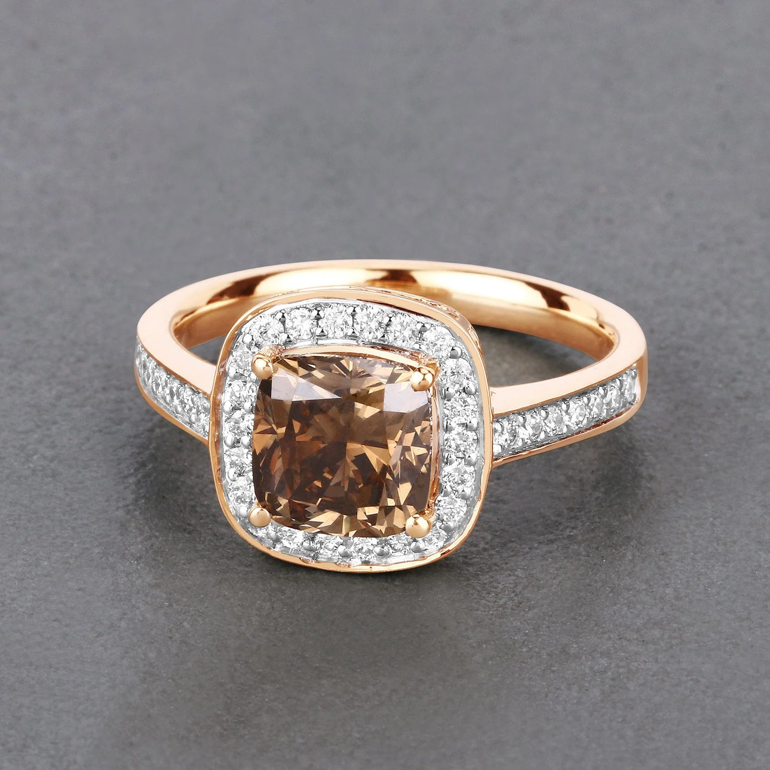 IGI Certified 2.19 Carat Genuine Brown Diamond Center and 0.36cttw White Diamond 18K Yellow Gold Ring (2.55cttw) - Image 2