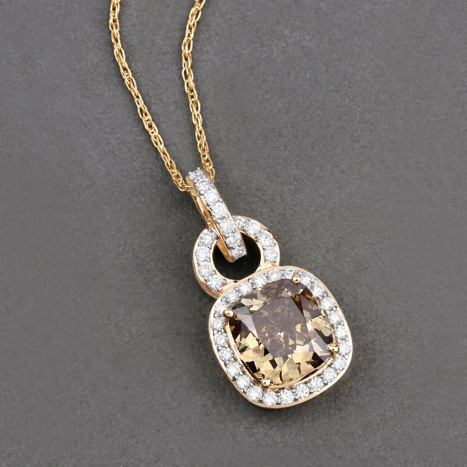 IGI Certified 2.50 Carat Genuine Brown Diamond Center and 0.31cttw White Diamond 18K Yellow Gold Pendant (2.81cttw) - Image 2