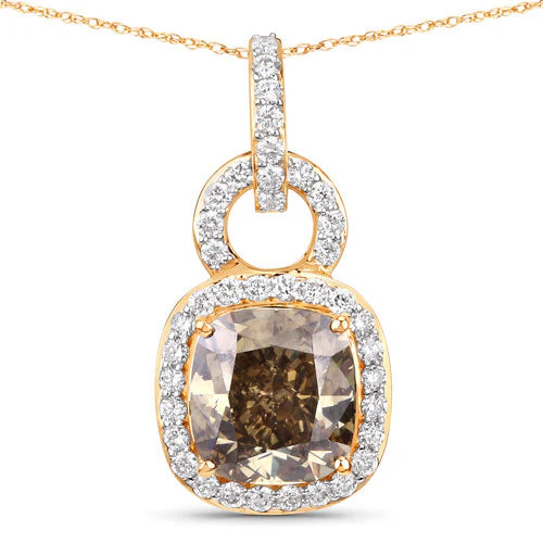 IGI Certified 2.50 Carat Genuine Brown Diamond Center and 0.31cttw White Diamond 18K Yellow Gold Pendant (2.81cttw) - Image 5