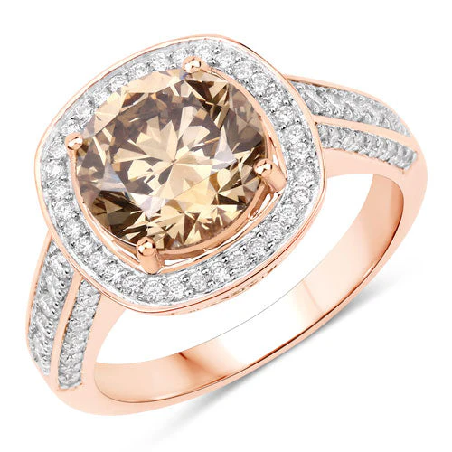 IGI Certified 3.01 Carat Genuine Brown Diamond Center and 0.52cttw White Diamond 18K Rose Gold Ring (3.53cttw) - Image 5