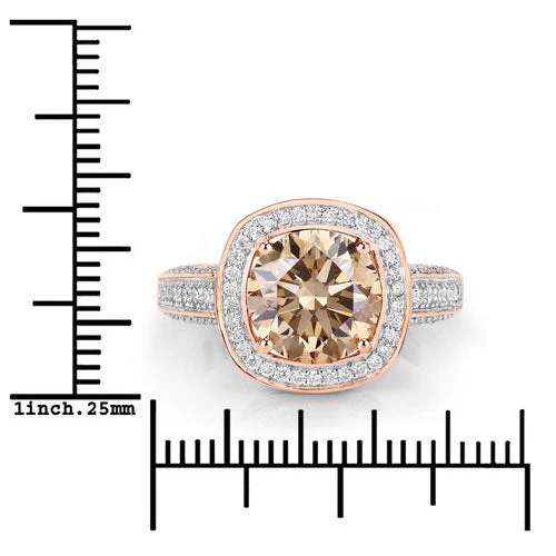 IGI Certified 3.01 Carat Genuine Brown Diamond Center and 0.52cttw White Diamond 18K Rose Gold Ring (3.53cttw) - Image 7