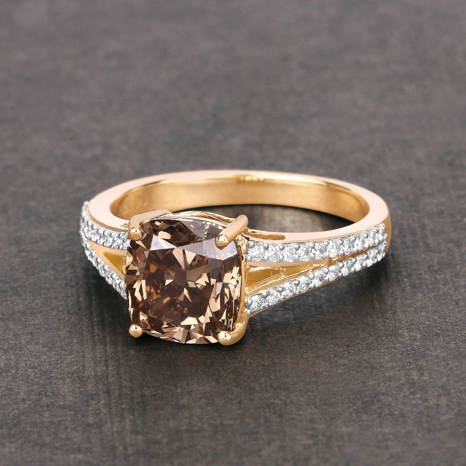 IGI Certified 3.03 Carat Genuine Brown Diamond Center and 0.32cttw White Diamond 18K Yellow Gold Ring (3.35cttw) - Image 2