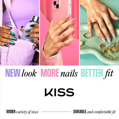 KISS Nails GLAM Jeweled Press-On Fake Nails Medium Almond Ripple 35ct - New - Image 8