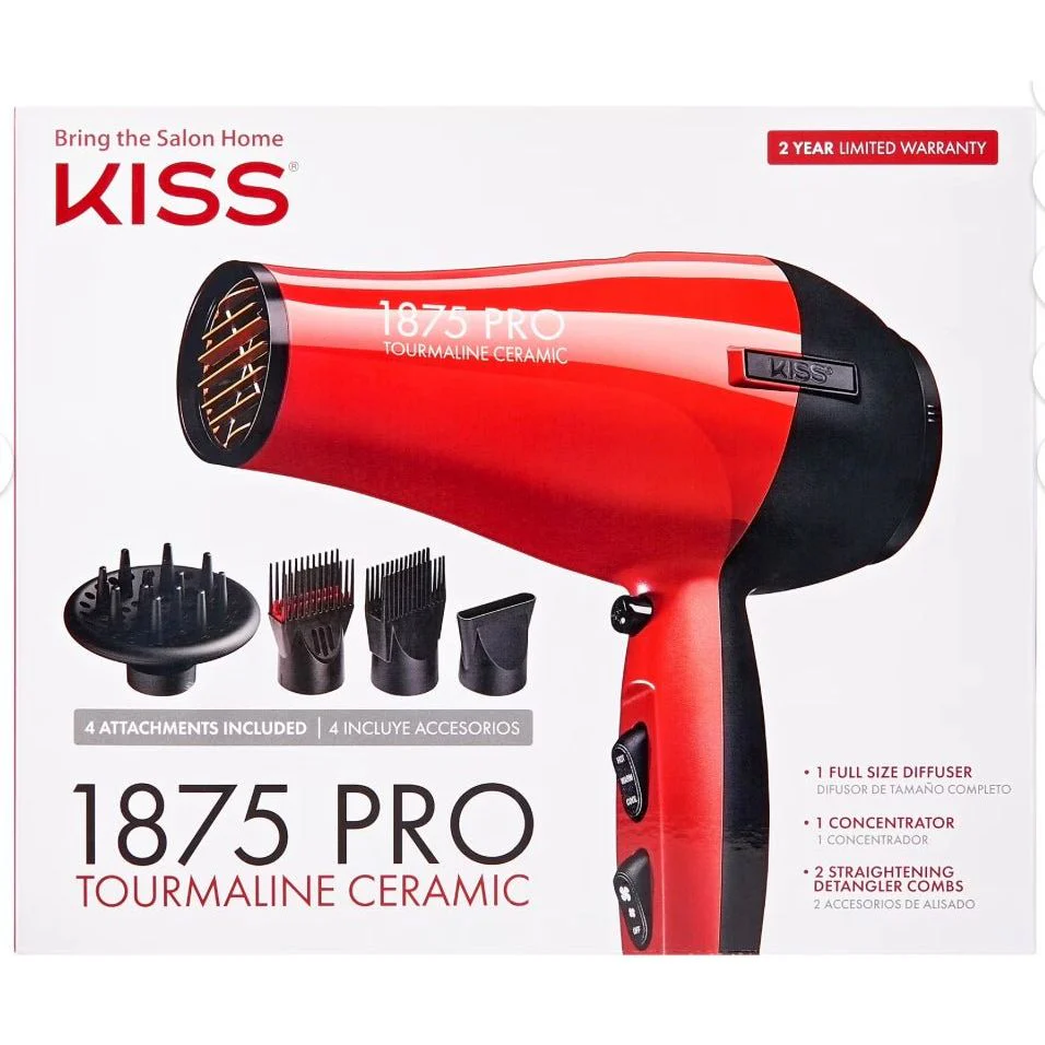 KISS Red Tourmaline Ceramic Hair Dryer with 4 Additional Styling Attachments Watts