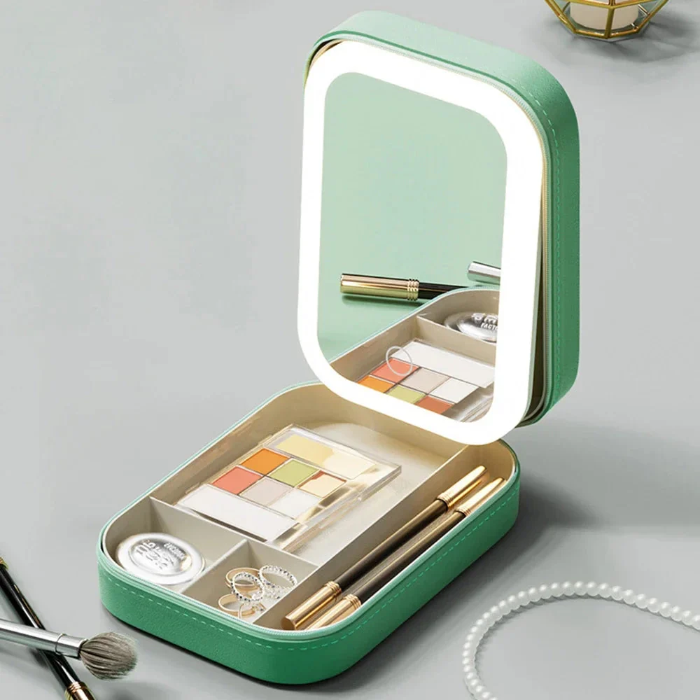 LED Mirror Makeup Storage Box Portable Travel Makeup Case Cosmetic Bag Large-Capacity Make up Storage Box Makeup Accessories - Image 8