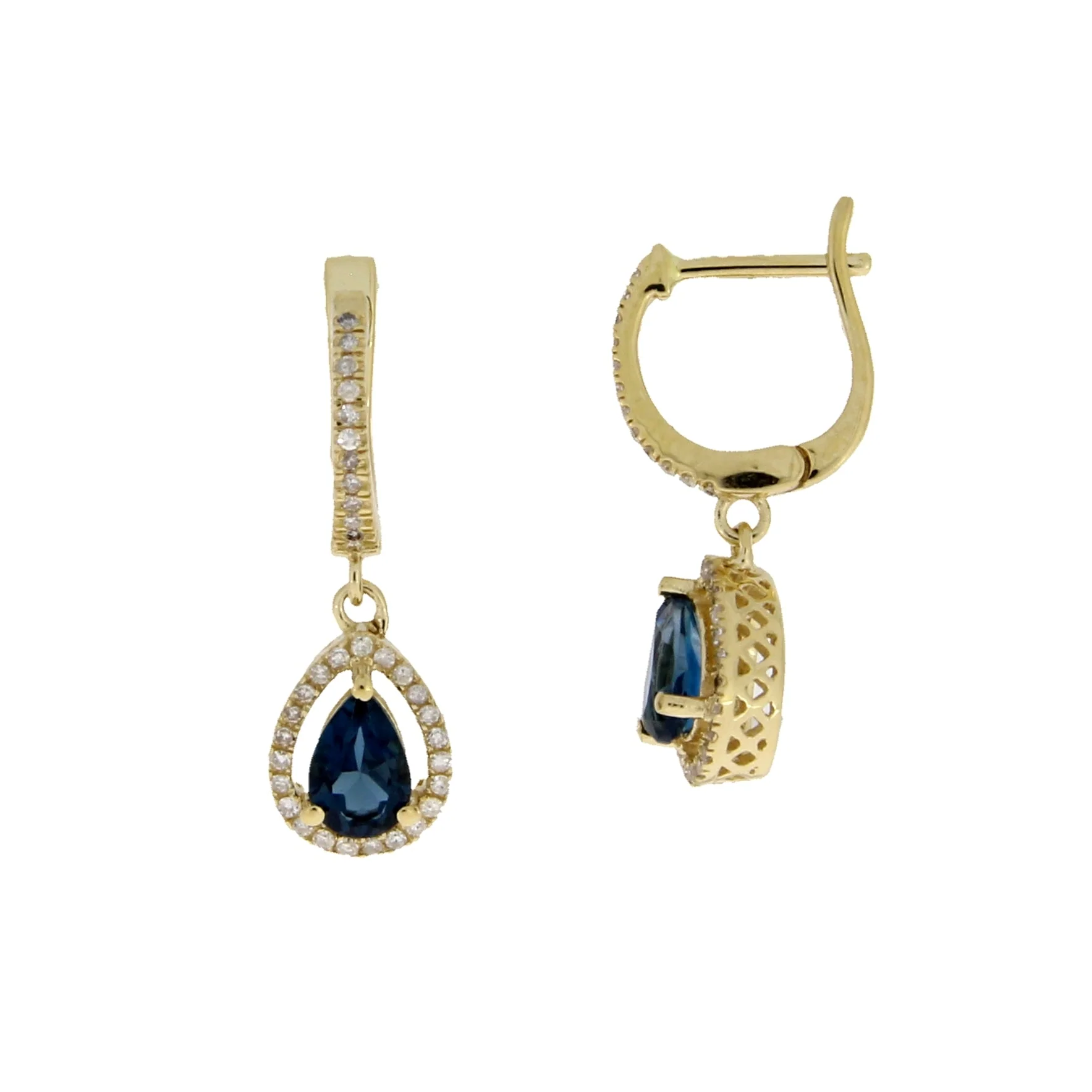 London Blue Topaz Dangle Earrings 14KT Yellow Gold - Image 3