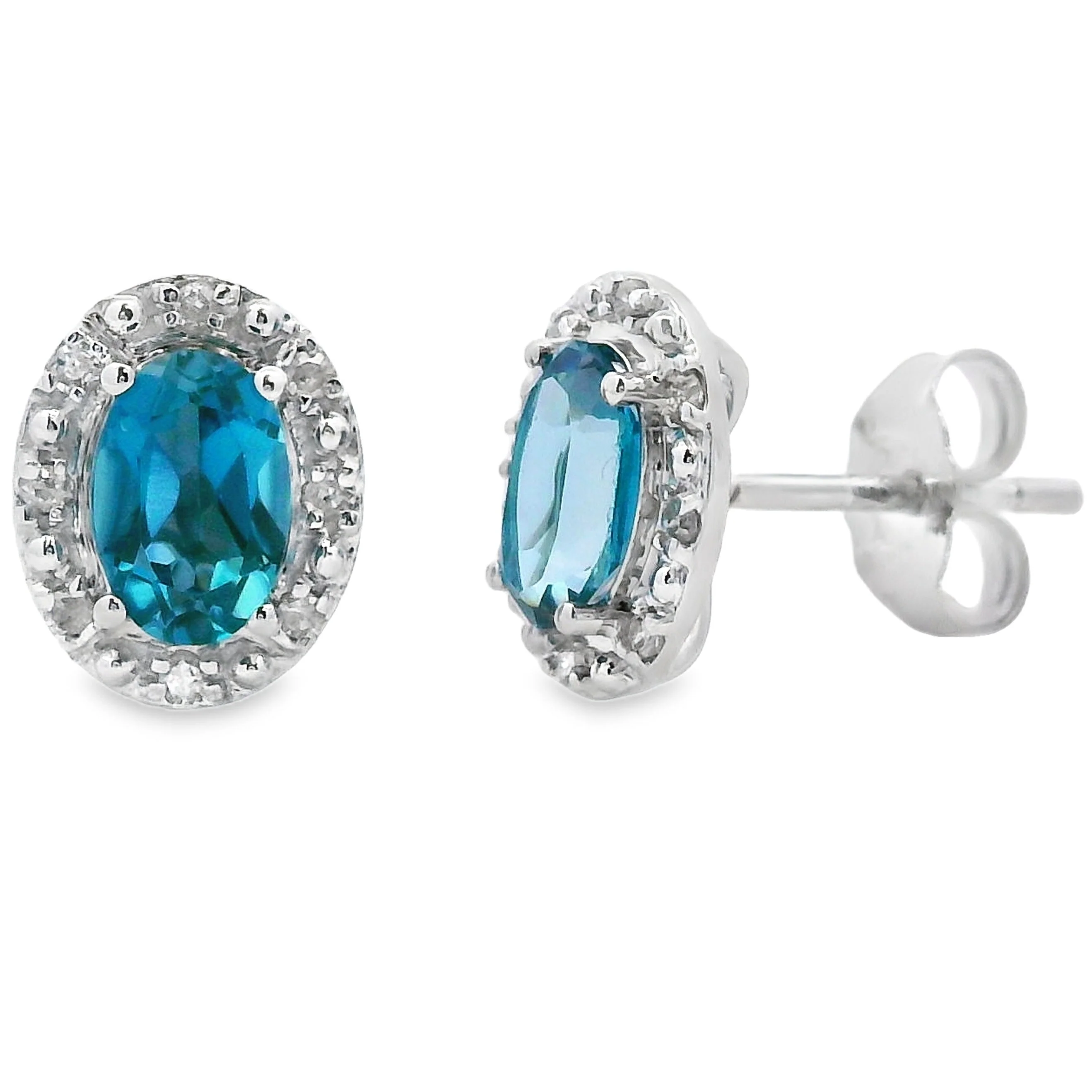 London Blue Topaz Diamond Earrings 10KT White Gold
