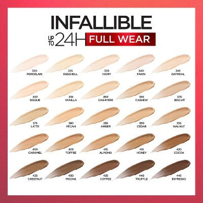 L'Oreal Paris Infallible Full Wear, Full Coverage 425 Chestnut 0.33 fl oz - Imperfect Container - Image 6