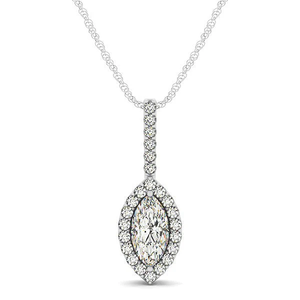 Marquis Shape Diamond Halo Pendant in 14k White Gold (2/3 cttw) - Image 4