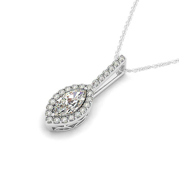 Marquis Shape Diamond Halo Pendant in 14k White Gold (2/3 cttw) - Image 6