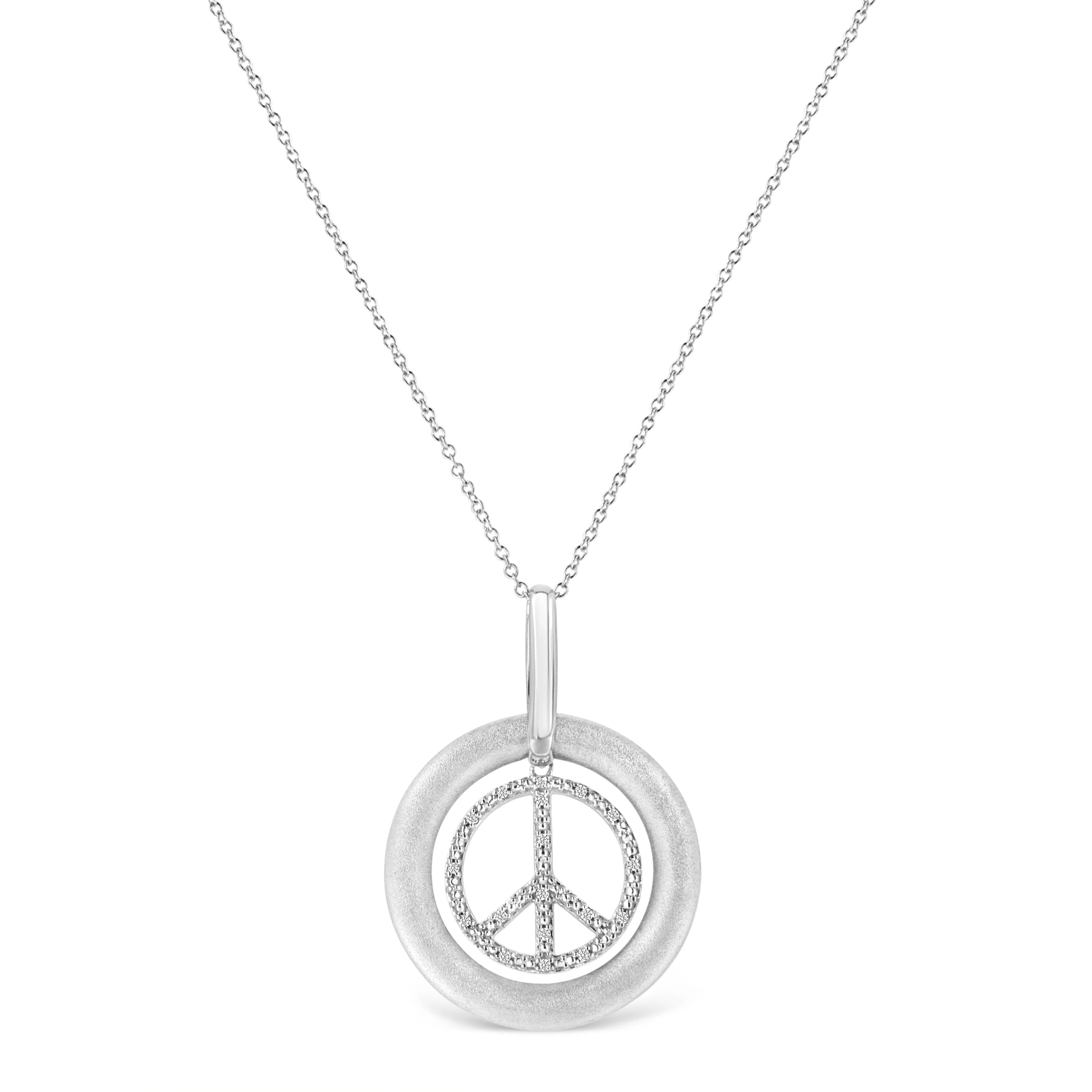 Matte Finish .925 Sterling Silver Diamond Accent Dancing Peace Sign 18" Pendant Necklace (I-J Color, I1-I2 Clarity) - Image 5