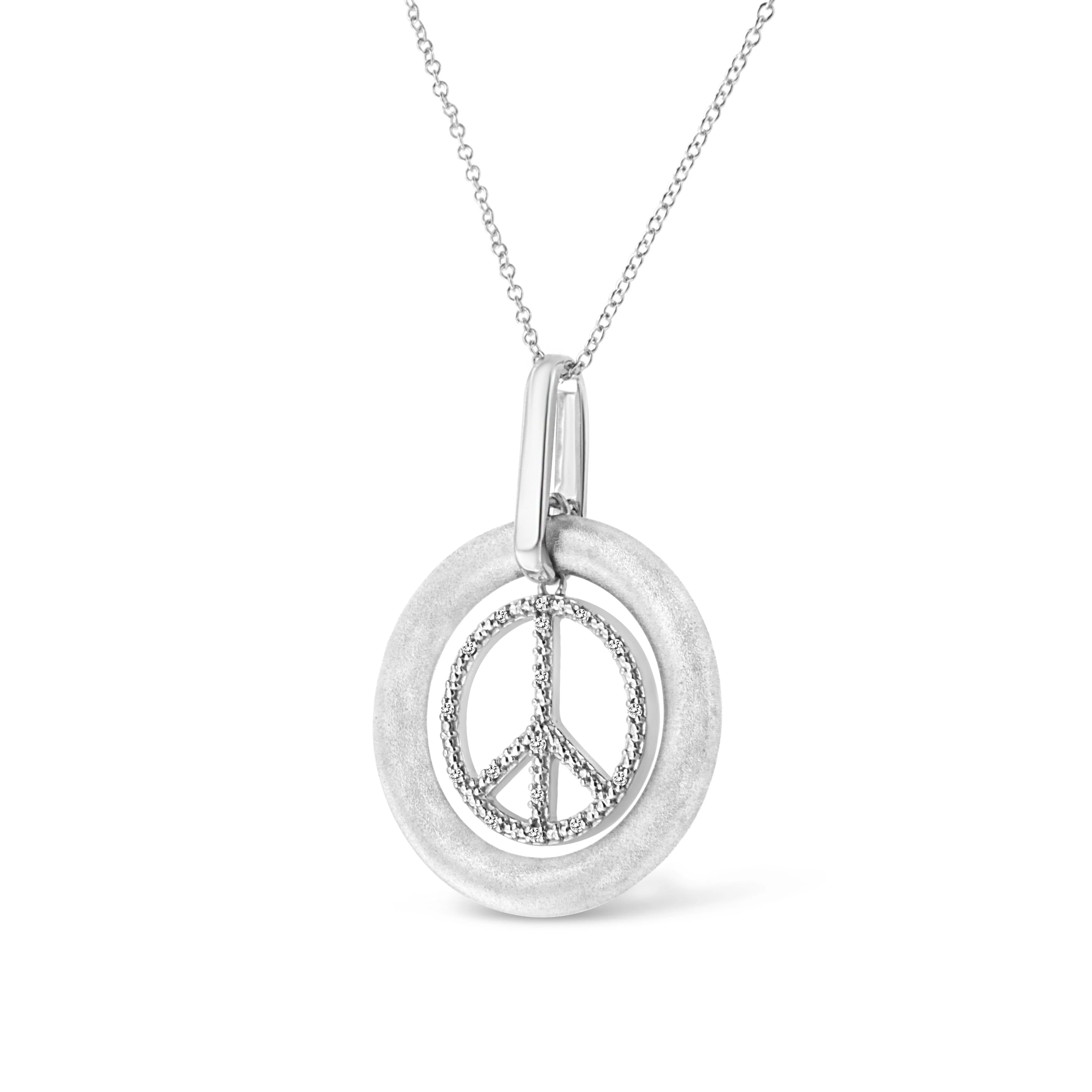 Matte Finish .925 Sterling Silver Diamond Accent Dancing Peace Sign 18" Pendant Necklace (I-J Color, I1-I2 Clarity) - Image 6