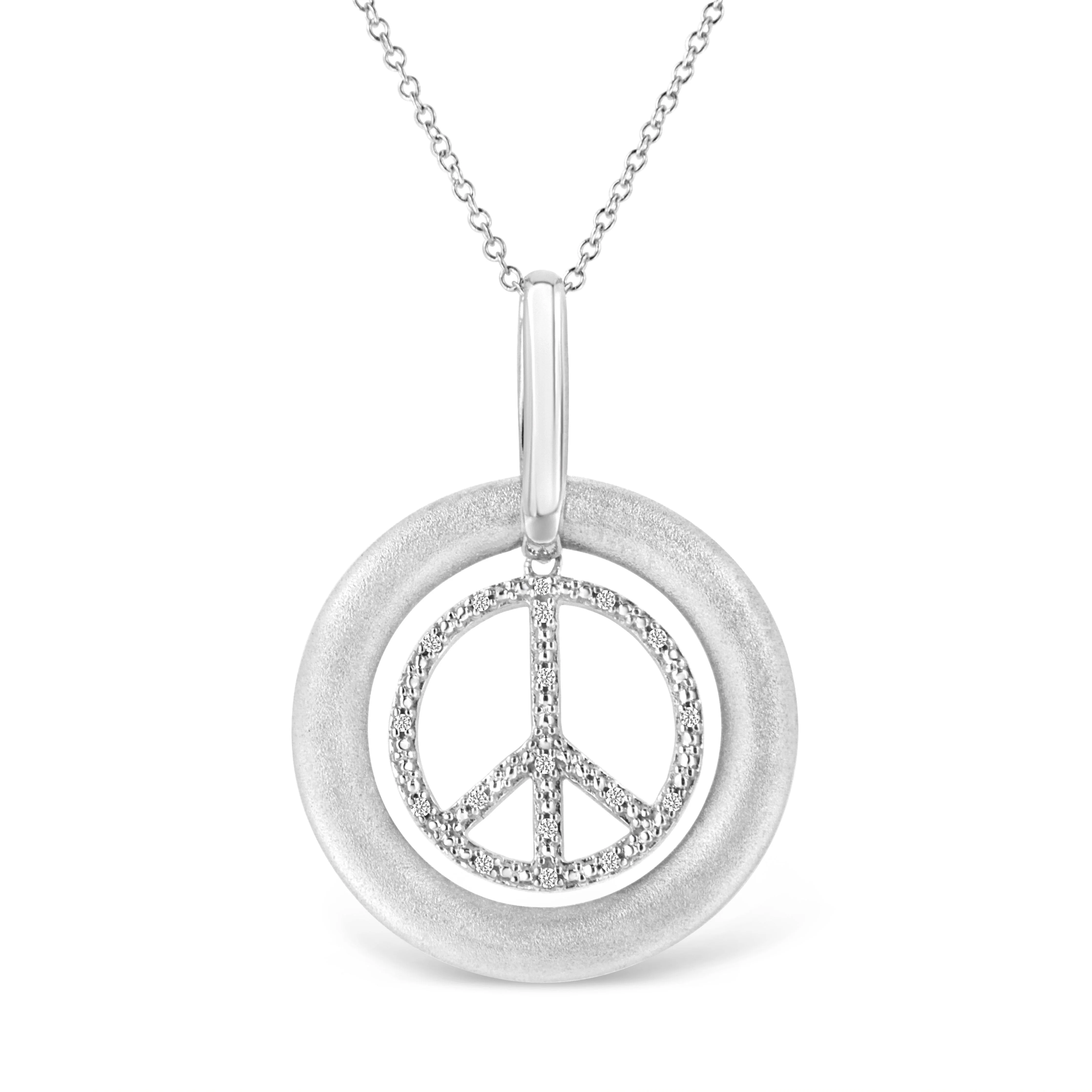 Matte Finish .925 Sterling Silver Diamond Accent Dancing Peace Sign 18" Pendant Necklace (I-J Color, I1-I2 Clarity) - Image 8