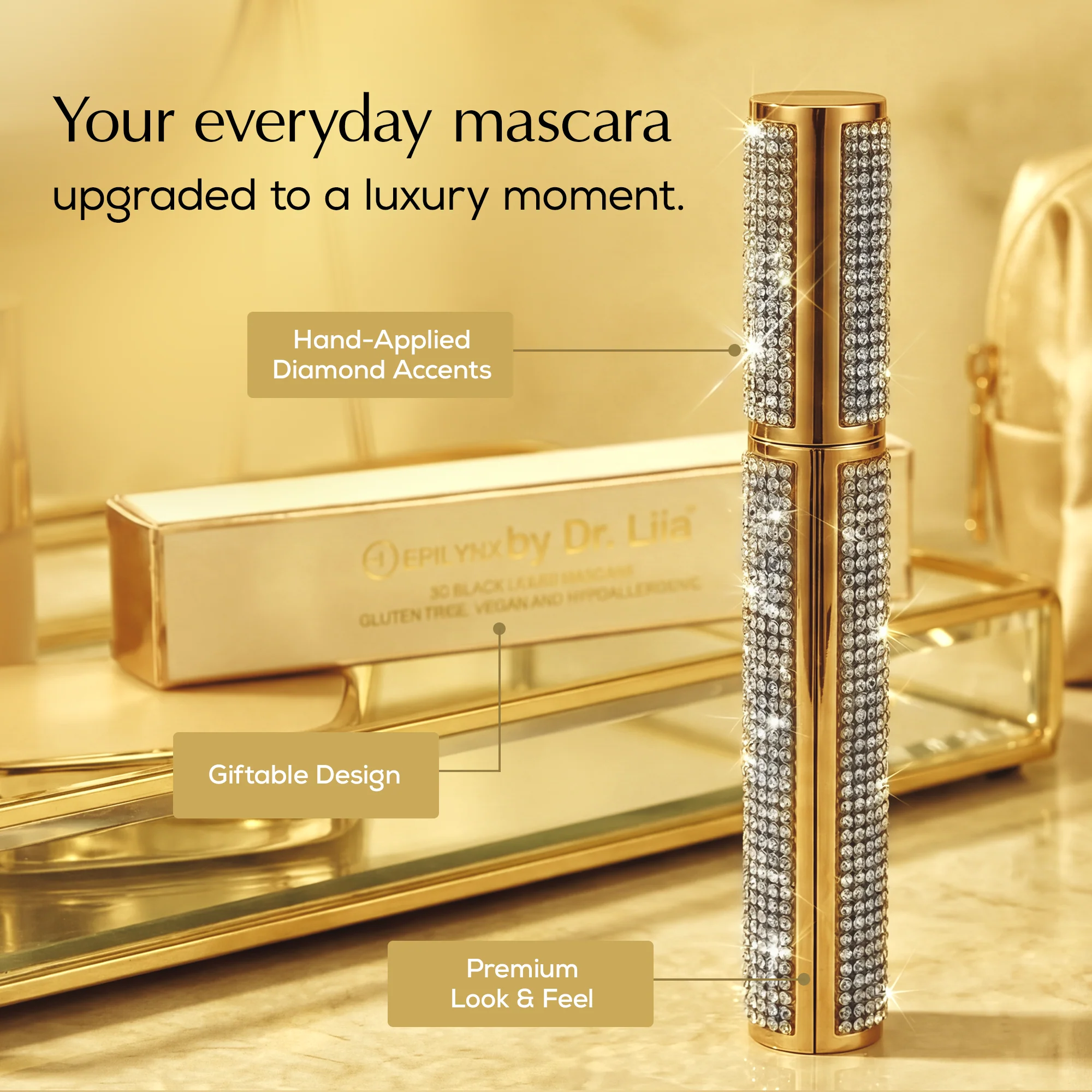 Mega Volume Vegan Mascara Black and Blue – Smudge-Proof with Handmade Diamond Case - Image 4