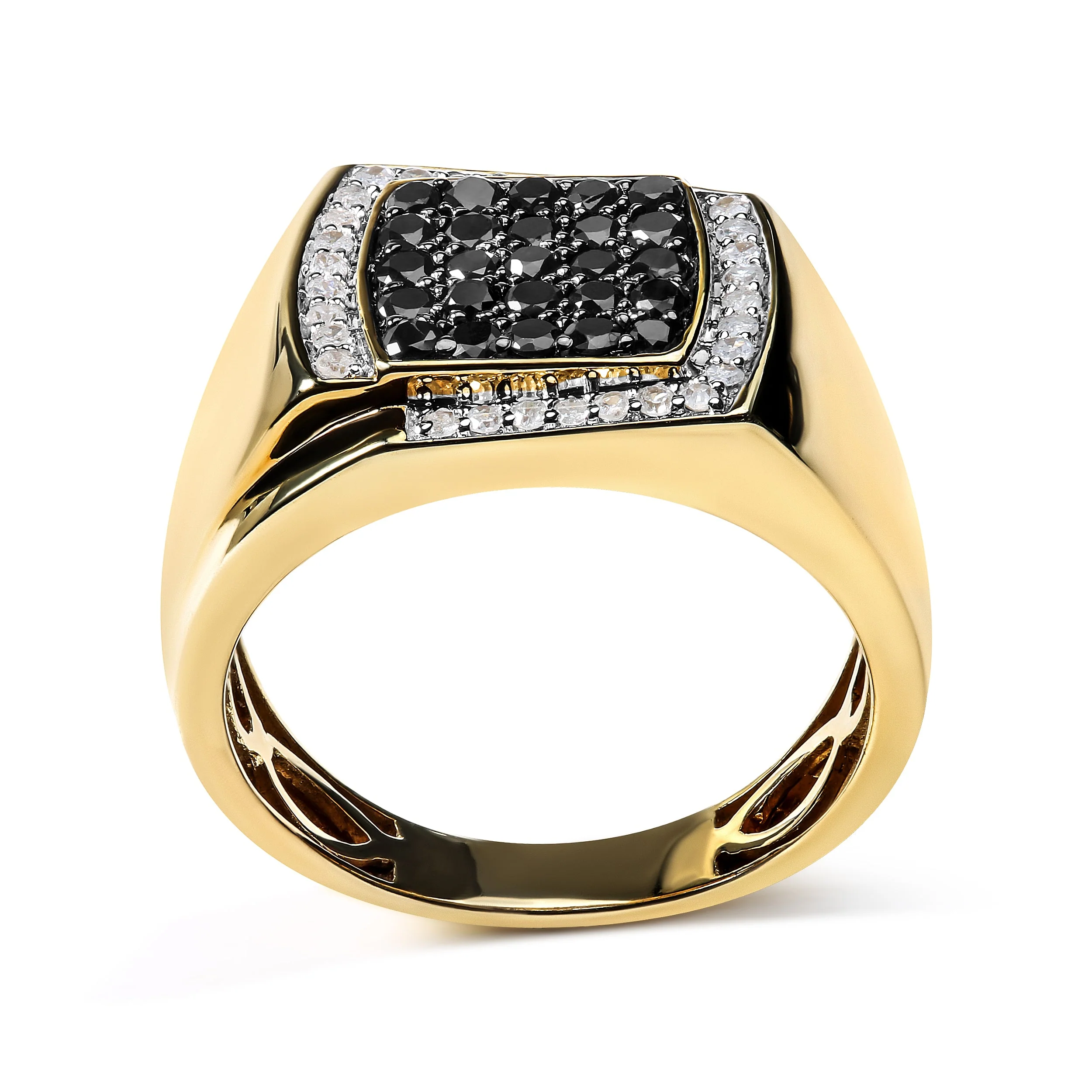 Men's 10K Yellow Gold 1.00 Cttw Cushion Cluster Black and White Diamond Statement Ring (I-J Color, I2-I3 Clarity) - Ring Size 10.5 - Image 2