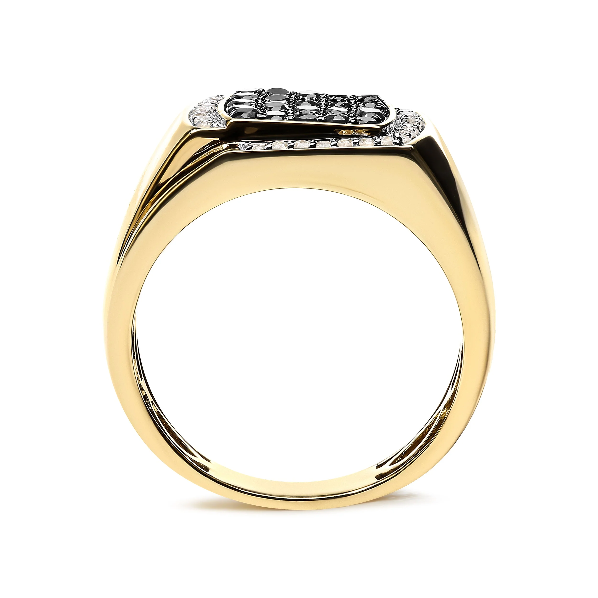 Men's 10K Yellow Gold 1.00 Cttw Cushion Cluster Black and White Diamond Statement Ring (I-J Color, I2-I3 Clarity) - Ring Size 10.5 - Image 4